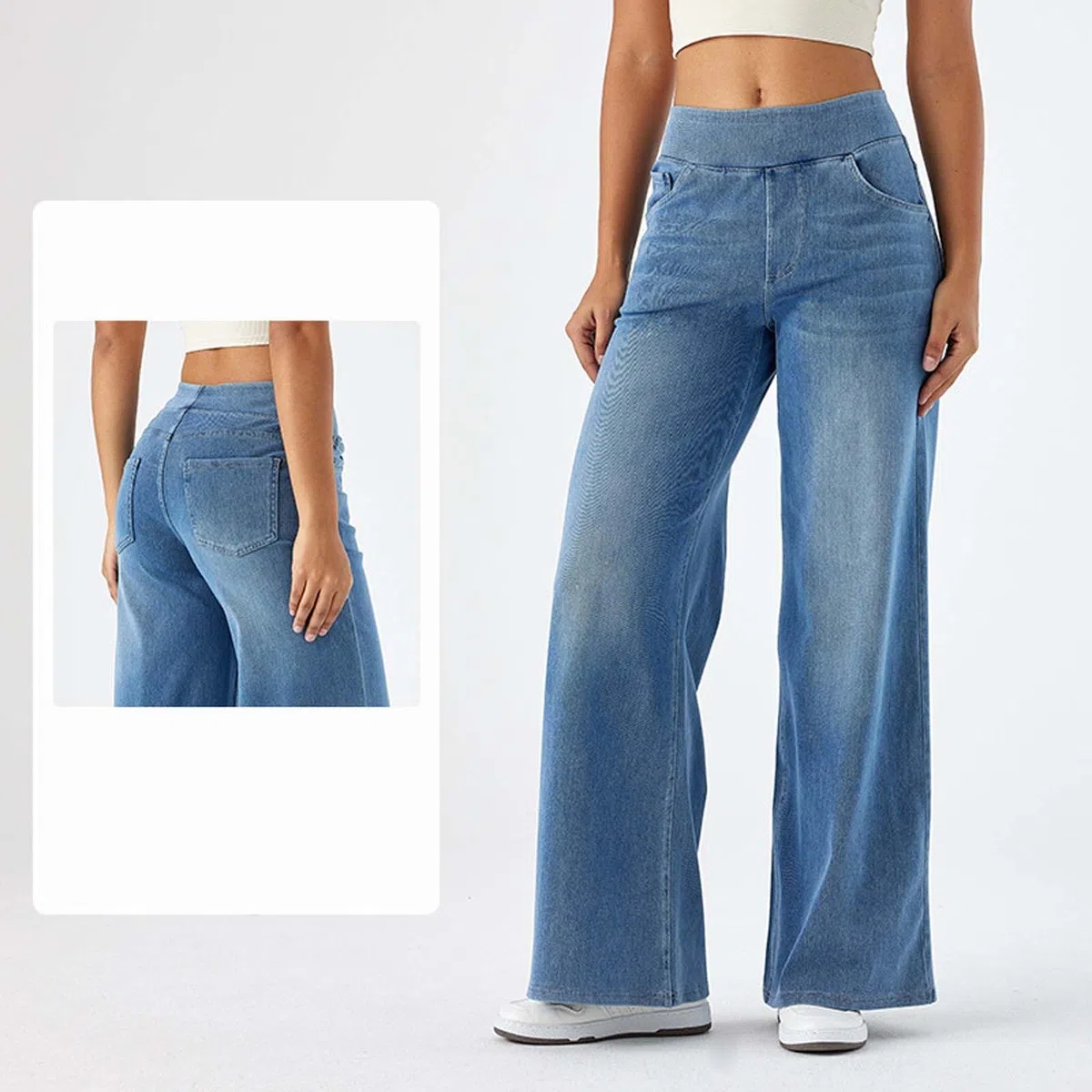 Jeans Femme Taille Haute- Jean Baggy Large à Enfiler Pantalon DéContracté Confortable Slim Et Doux pour La Peau IdéAl sans Ceinture Extensible Long Les Rendez-Vous Le Shopping Et SoiréEs