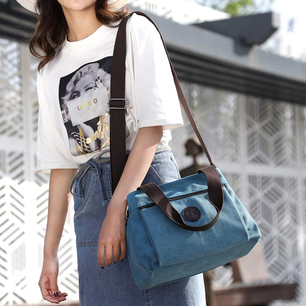 Hobo Sacs à main en toile pour femme, sac à main fourre-tout multi-compartiments, sacoche de taille moyenne