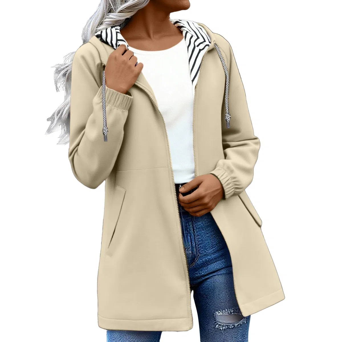 Générique Veste de Pluie Femme Imperméable, Mi-Longue à Capuche avec Coupe ajustée, Tissu Léger et Confortable Manteau Idéal pour Le Printemps, L’automne et Les Voyages