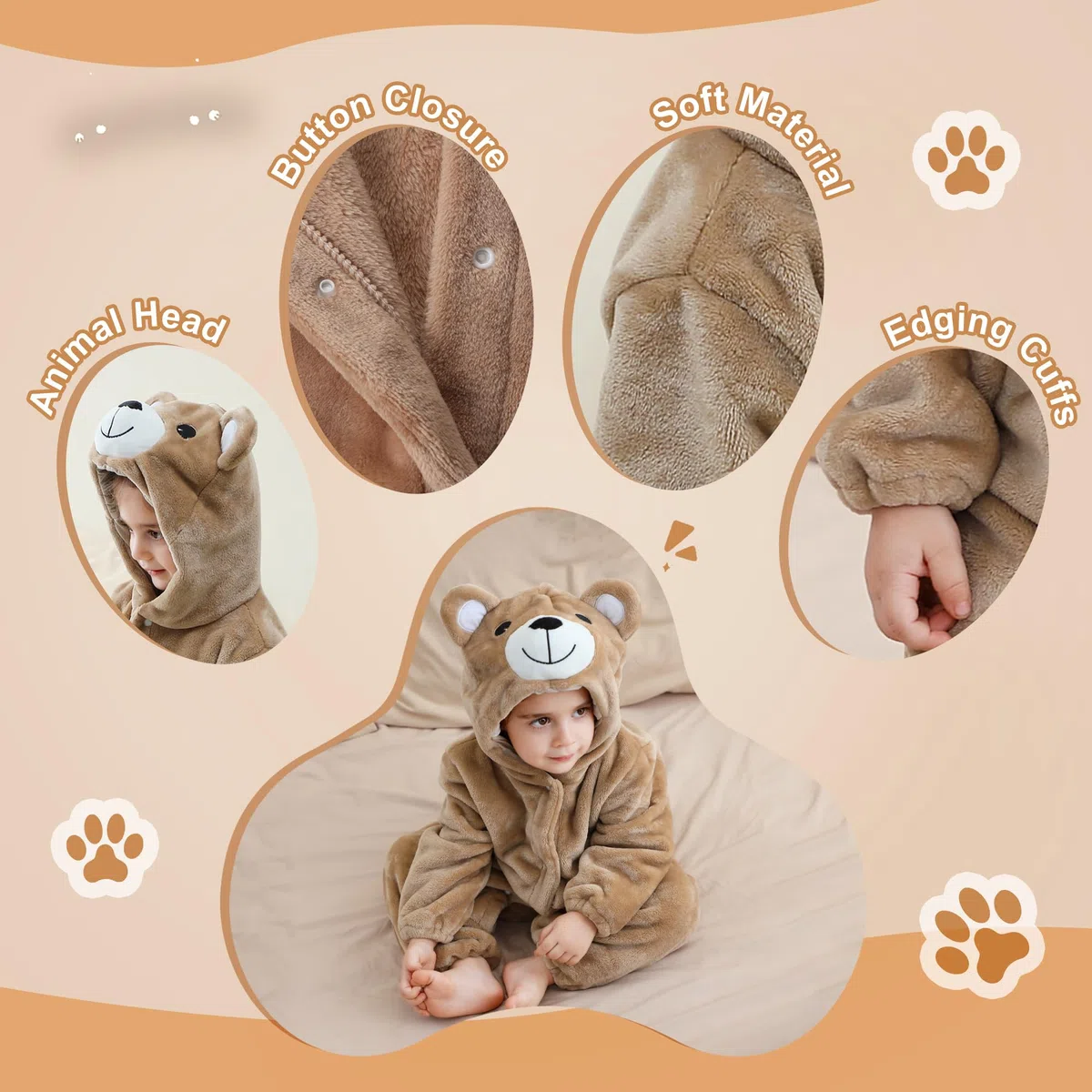 Grenouillère Bébé en Flanelle Ours Multicolore Fermeture à Boutons-Pression Combinaison Hiver Douce et Confortable pour Nouveau-Né et Nourrisson,2-36 Mois