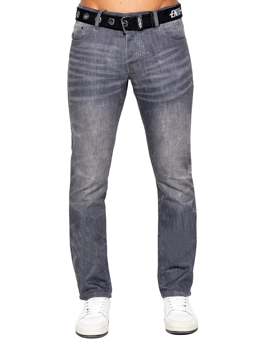 Pantalon Jeans Coupe Classique Coton Homme avec Ceinture