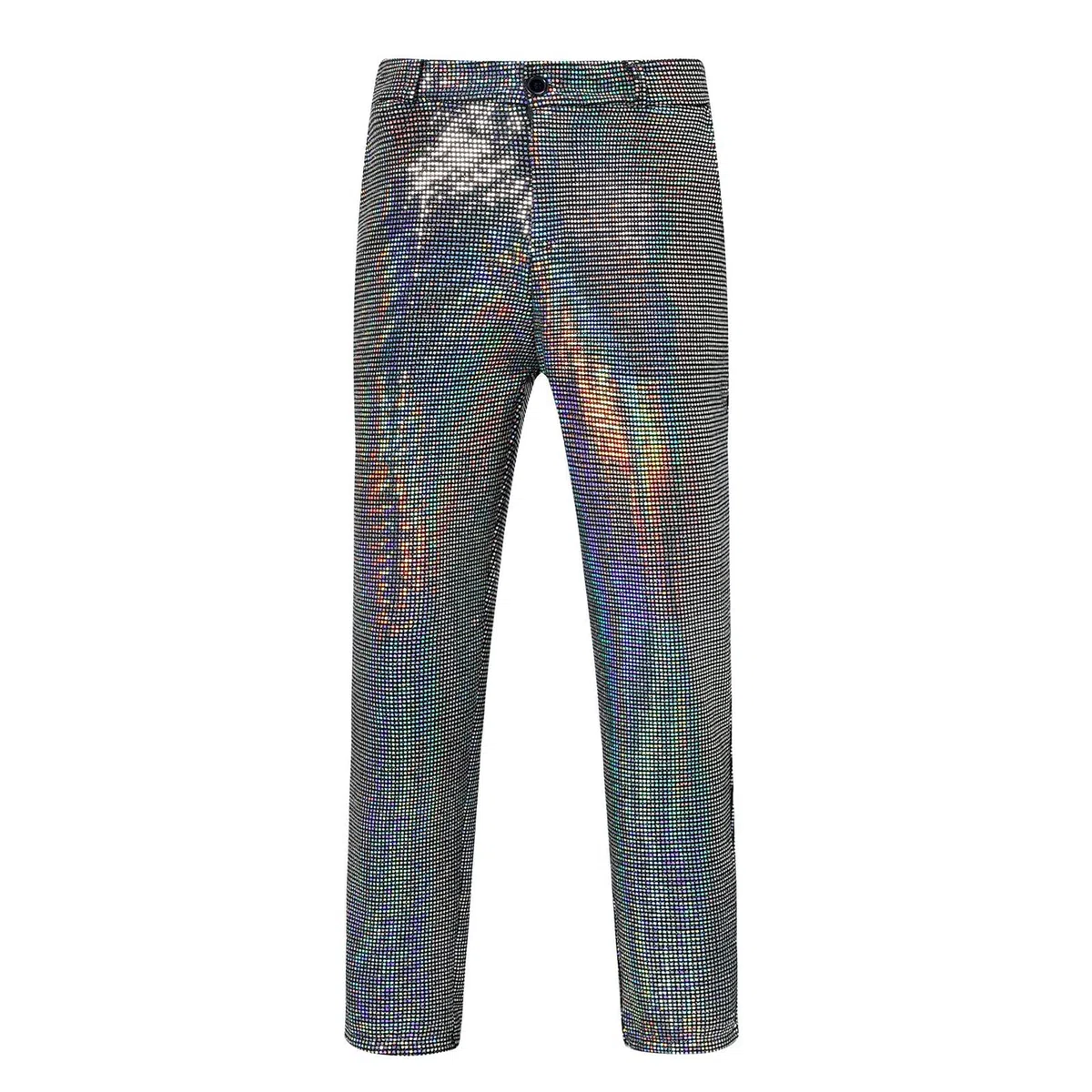 Pantalon à paillettes dorées pour homme, pantalon disco brillant pour fête avec poches, pantalon de costume accrocheur à paillettes pour festival, performance et fêtes rétro
