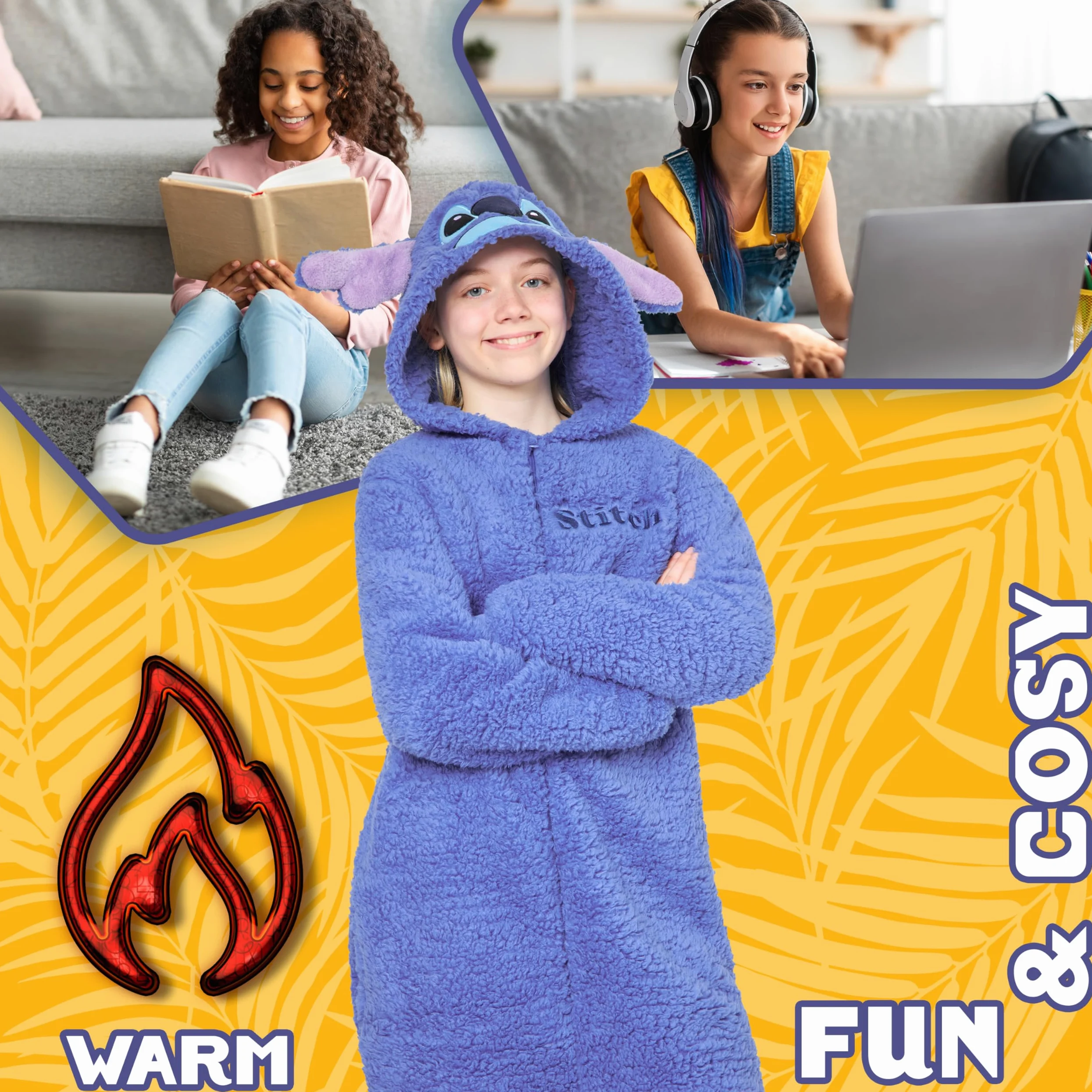 Disney Pyjama Combinaison Enfant, Grenouillère Fille en Polaire Surpyjama Combi Pyjama Stitch Enfant Ado 4-15 Ans
