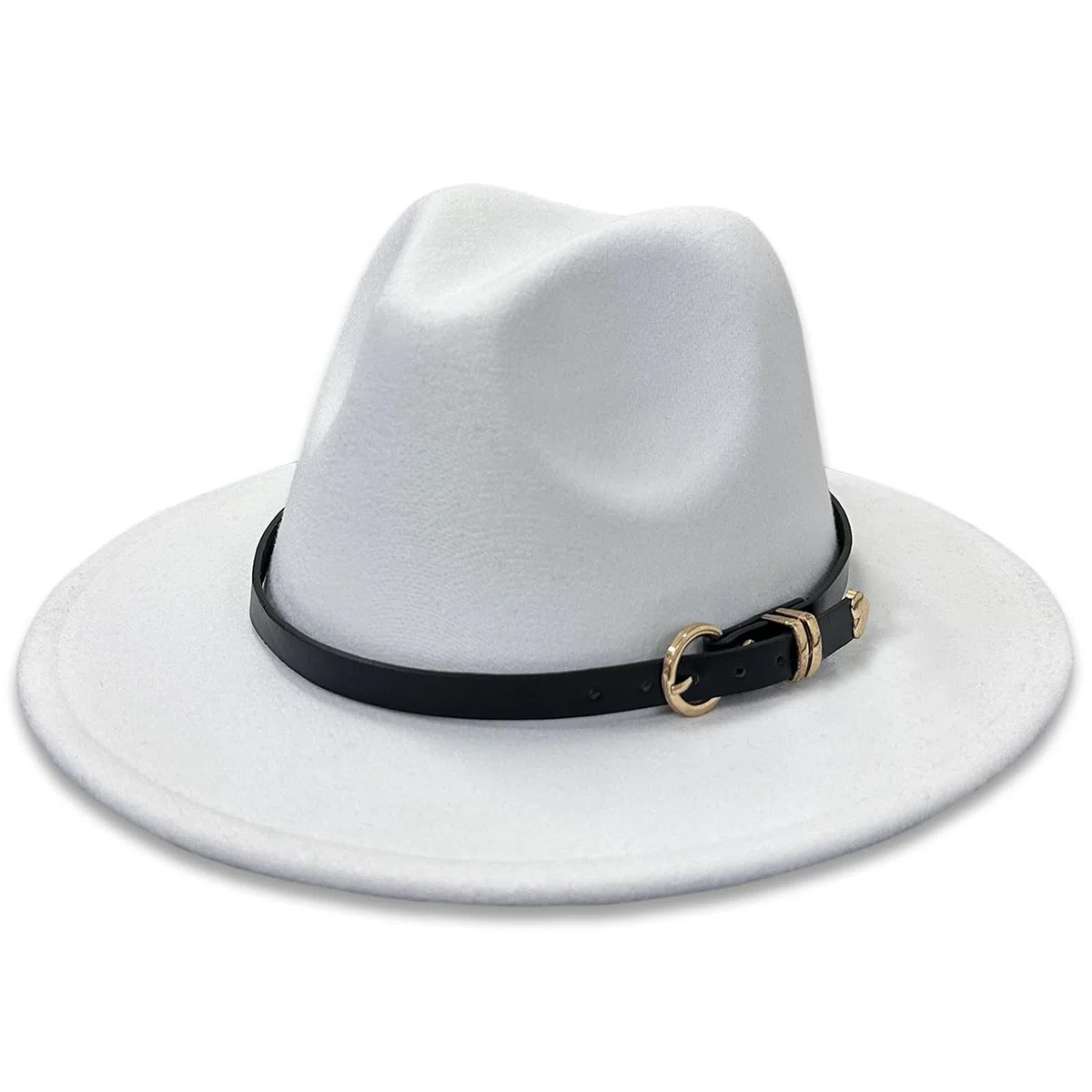 HEYANN Chapeau Fedora classique à large bord avec boucle de ceinture en feutre unisexe Trilby pour homme et femme