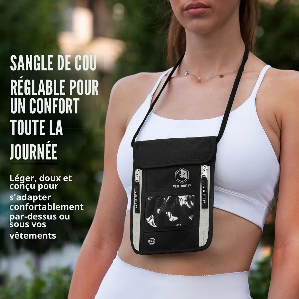 Pochette Tour de Cou Voyage Ceinture et Protection RFID (Black)