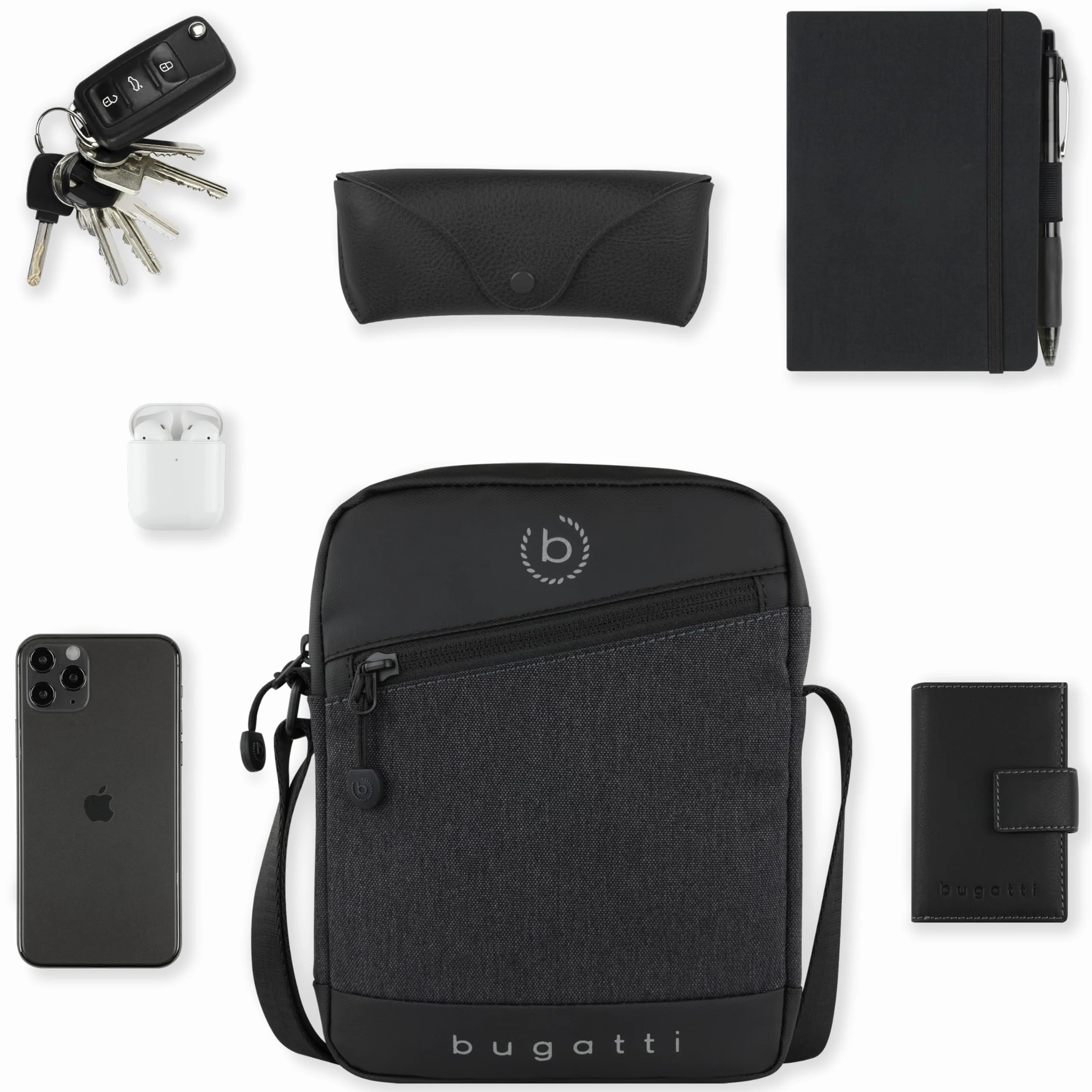 bugatti Universum Sac à bandoulière pour homme, sac à bandoulière en XS ou S, noir
