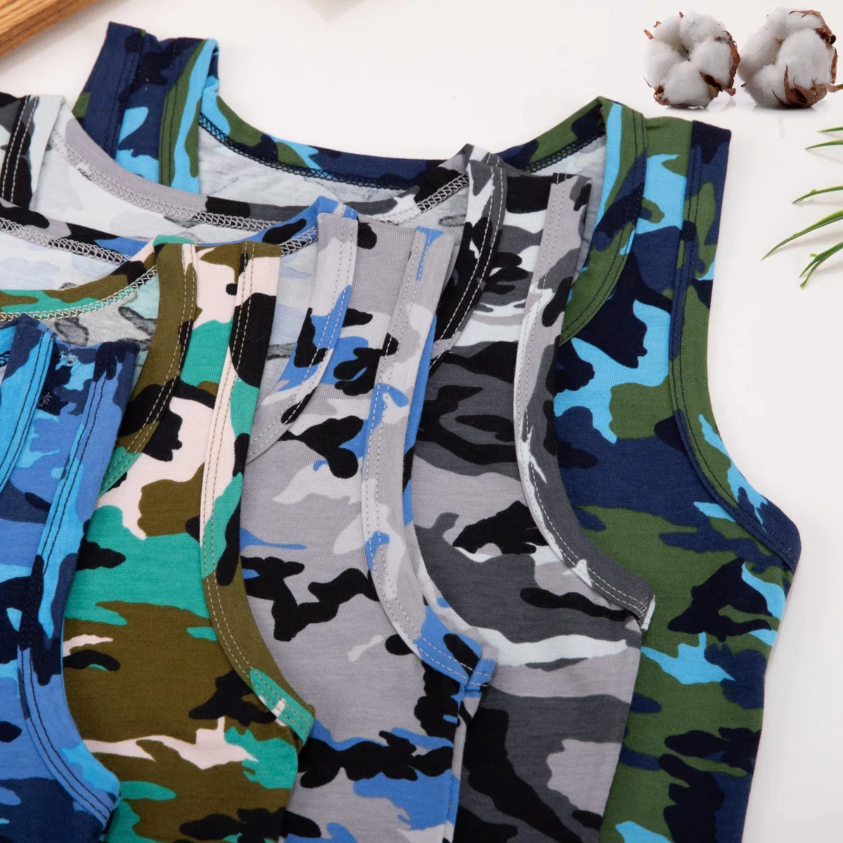 LOREZA Débardeurs/Maillots de Corps pour garçon - Coton - Camouflage - Tailles 24 Mois à 13 Ans - Lot de 5