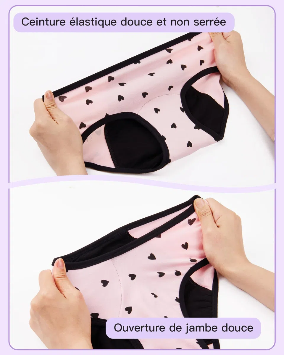 Culotte Menstruelle Adolescente Idéales pour Flux Tres Abondant Culotte Fille en Fibre de Bambou Réutilisable Lavable en Machine avec jusqu'à 12h de Protection Anti-Fuite