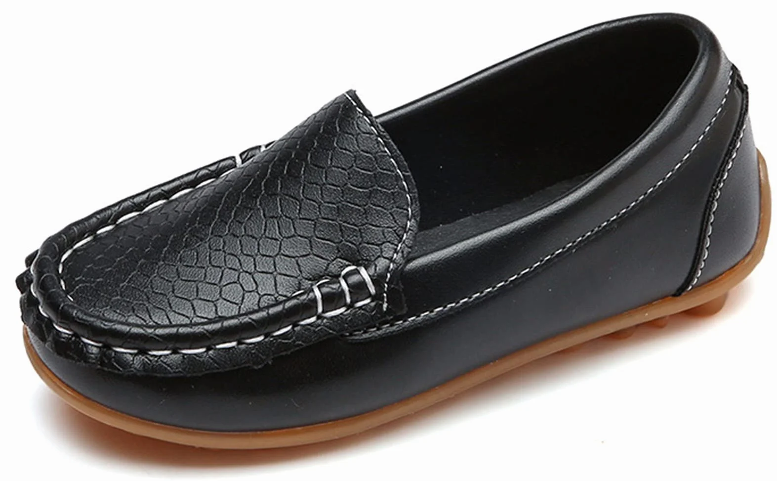 Mocassins en cuir pour enfants garçons et filles - Chaussures bateau antidérapantes - Chaussures habillées décontractées - Chaussures Oxford plates et respirantes