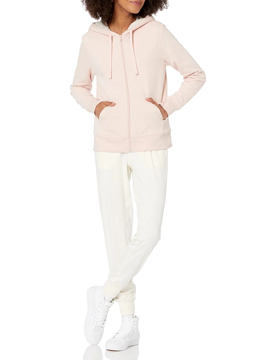 Amazon Essentials Veste à capuche zippée, doublée en polaire Sherpa Femme