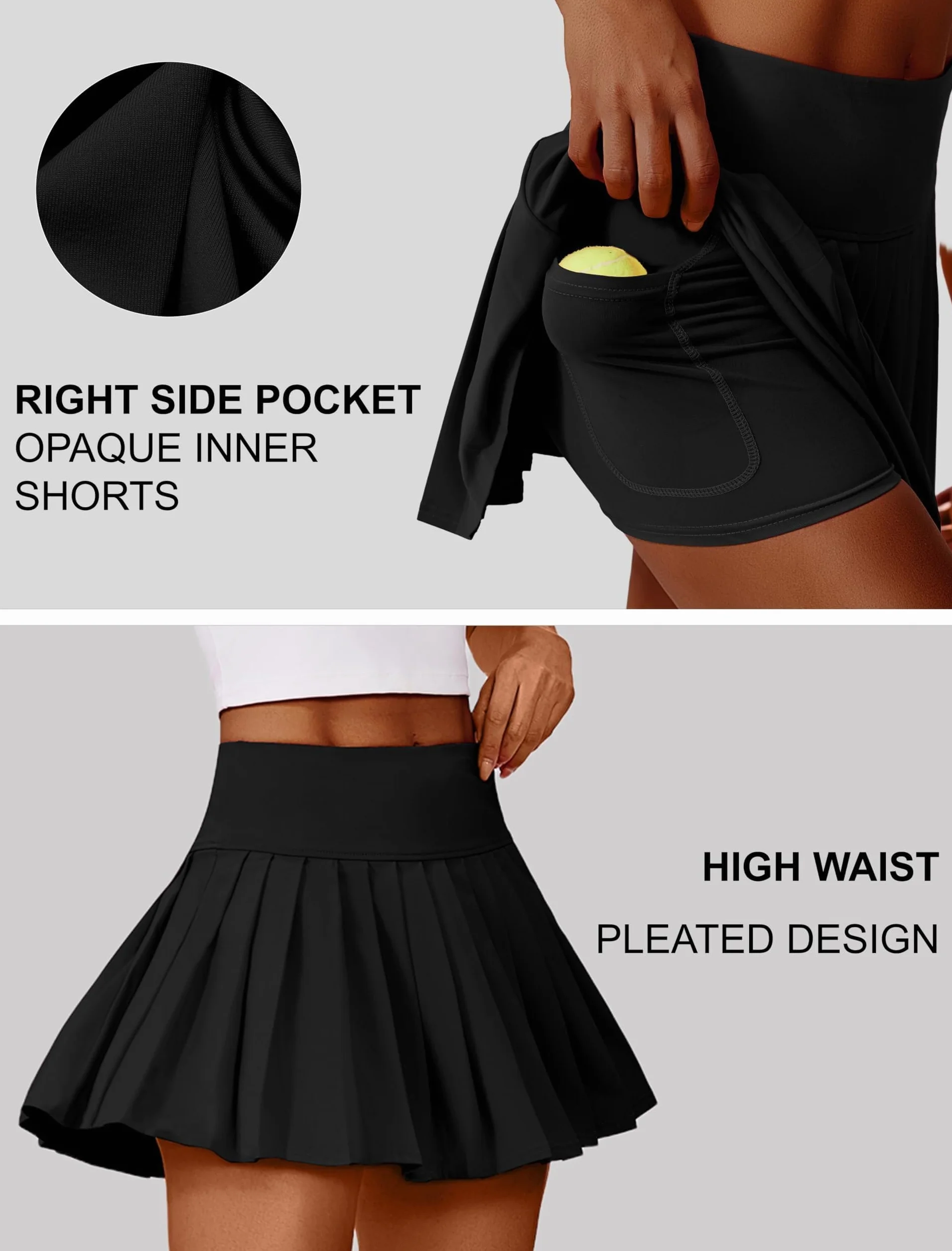PINSPARK Jupe De Tennis PlisséE pour Femme, Taille Haute, Jupe Sport, Jupe-Short en V, Mini-Jupe, Jupe-Culotte avec Protection UV, Golf, D'EntraîNement, Course ExtéRieur