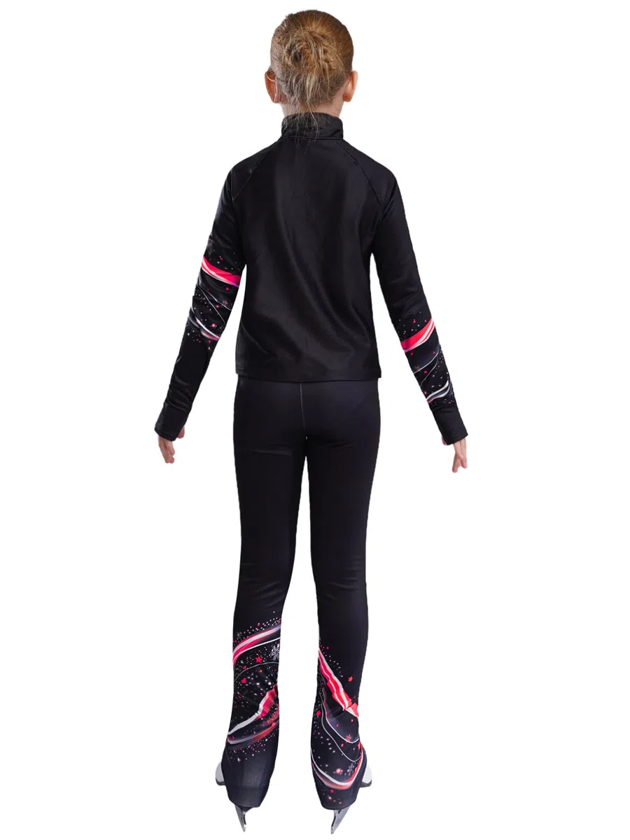 ranrann Ensemble Patinage Artistique Fille Veste Chaud Polaire avec Pantalon Collant Legging Tenue Patinage sur Glace Sport A Rouge 5-6 ans