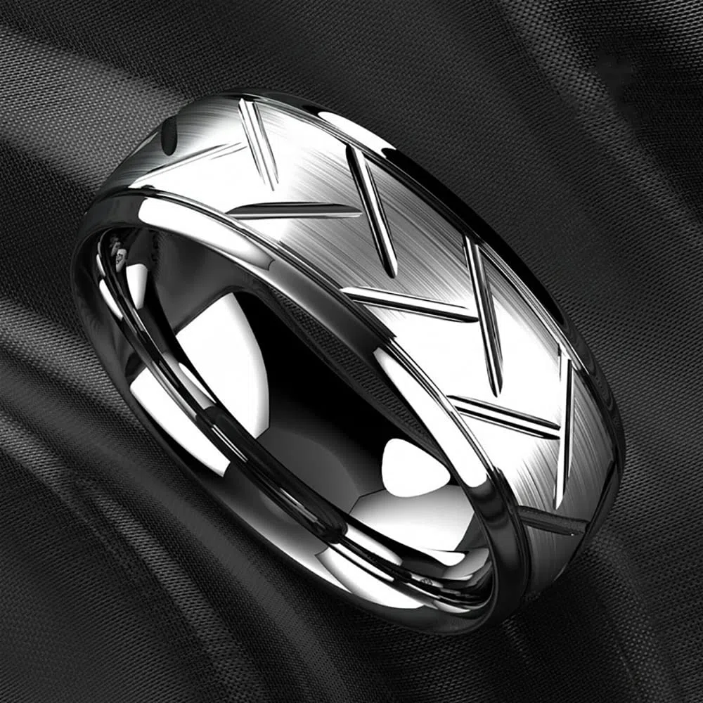 ZENSE - Bague homme argentée brillante avec rainures ZR0176
