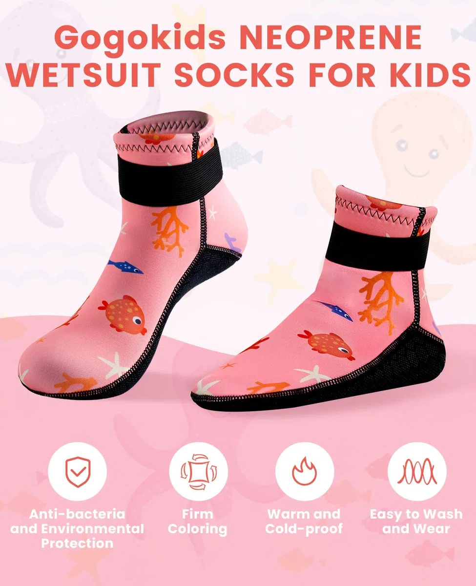 Gogokids Chaussettes en Néoprène 3mm pour Enfants, Chaussettes de Plongée Thermiques Antidérapantes pour Garçons, Filles, pour Natation, Surf, Plongée en Apnée, Rafting, Plage et Piscine