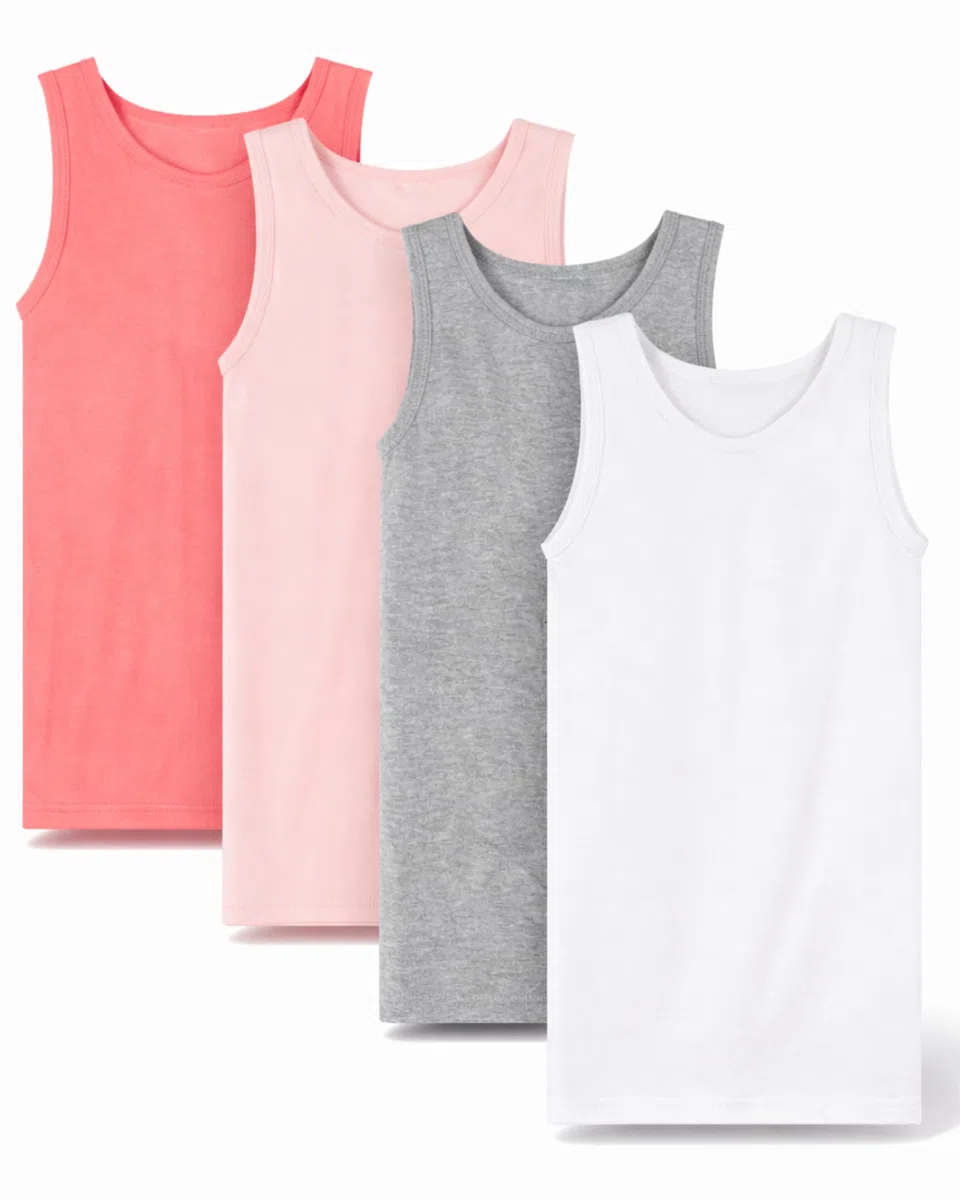 SES Lot de 4 maillots de corps pour fille, 100 % coton, en 4 couleurs, 92-182 cm, maillots de corps confortables pour fille, rose et gris, maillot de corps pour enfant/enfant fille