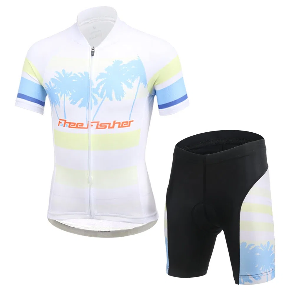 Amur Leopard Enfant Maillot de Cyclisme + Cuissard Ensemble, Noix de Coco Blanc, L(6-7 Ans)