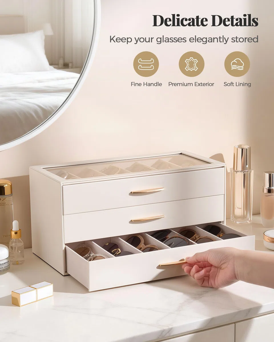 Lolalet Coffret Élégant pour Collection de Lunettes de Soleil, Organisateur avec Tiroirs et Couvercle Transparent
