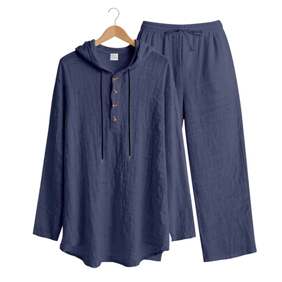 Générique Ensemble Homme 2 Pièces en Lin Mélangé Sweat à Capuche et Pantalon Ample Tenue Décontractée Respirante avec Cordon de Serrage Style Casual