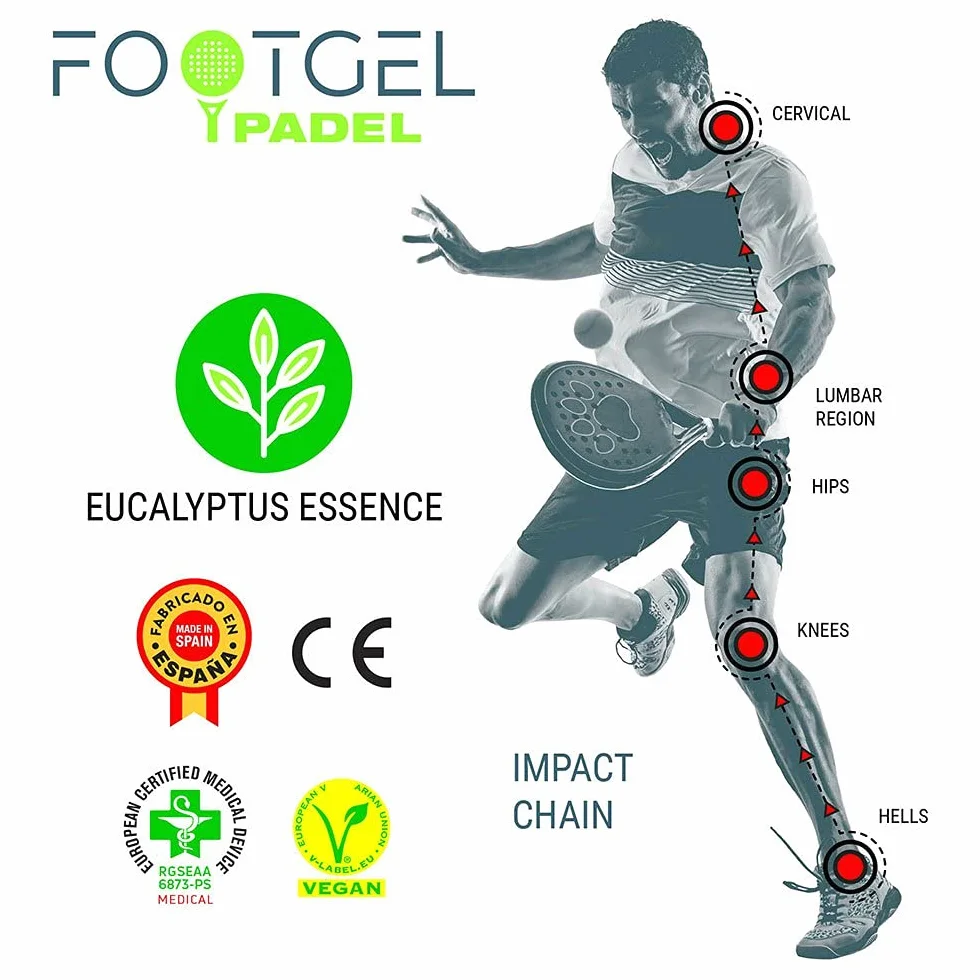 Semelle Padel | Semelles Gel Sport Homme/Femme Respirantes et Confortables | Stabilisent, Aident à Prévenir les Blessures et les Douleurs aux Pieds, Genoux et Lombaires | Tailles 39-42