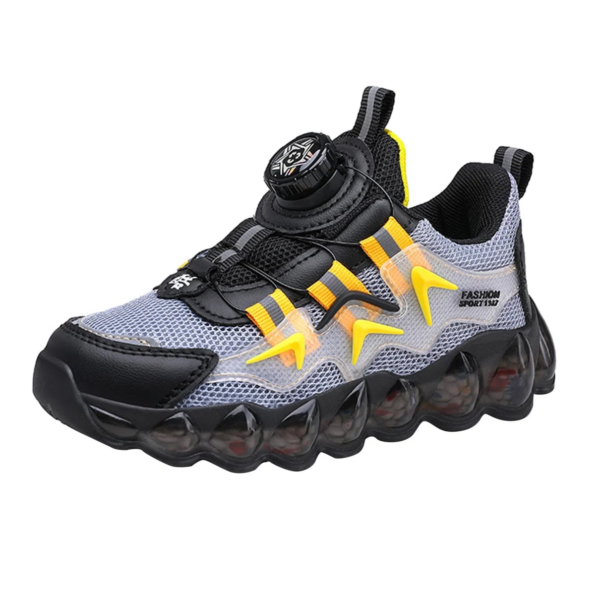 Chaussures de tennis pour garçons - Taille 1 - Printemps, été et automne - Maille respirante - Boucle rotative - Lacets réglables - Taille M et L - Chaussures de sport décontractées pour enfants