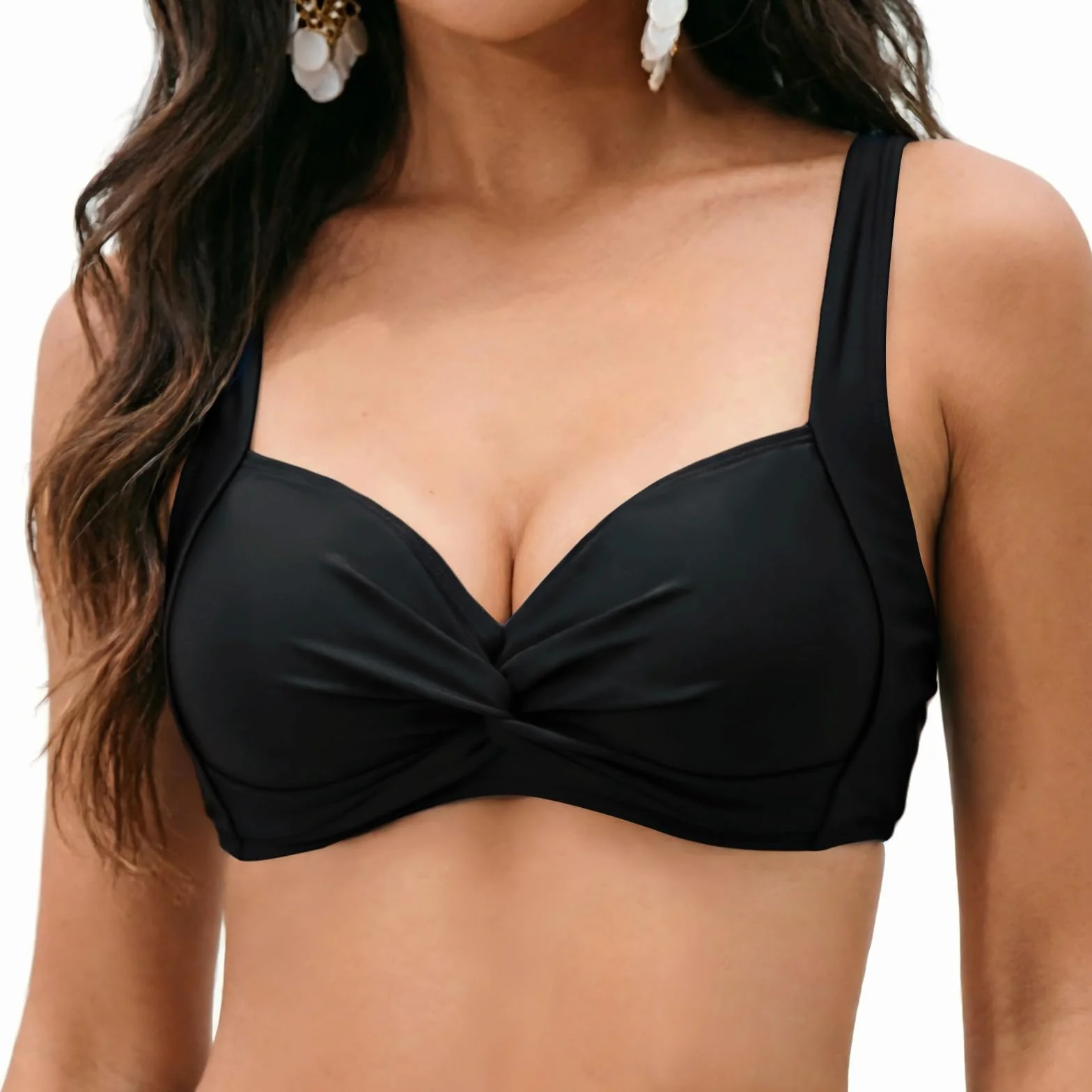 Haut de Bikini pour Femme Push-up Haut de Maillot de Bain Froncé et Torsadé Rétro Classique Hauts de Bikini
