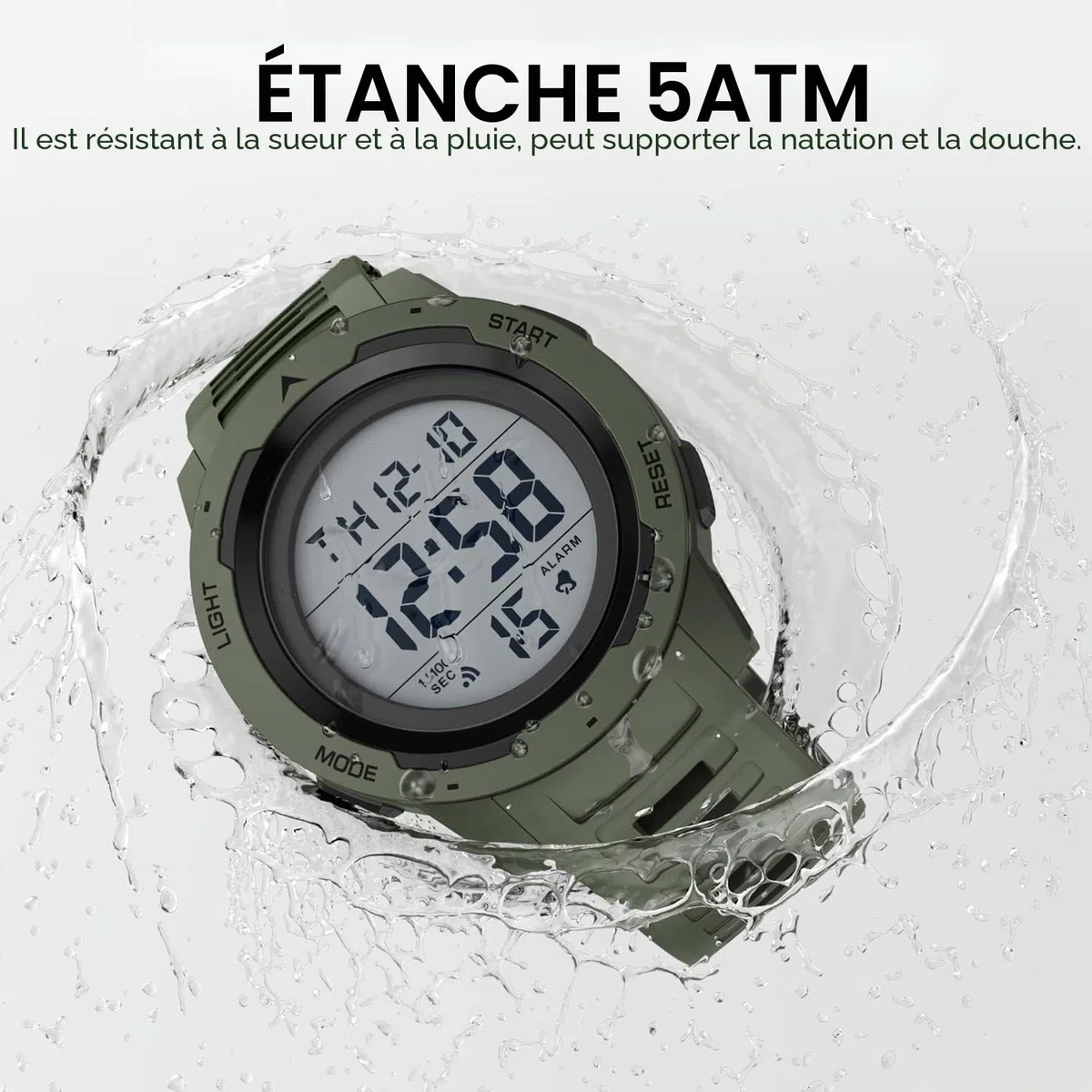 GOLDEN HOUR Montre de Sport numérique étanche pour Homme - Grand écran Facile à Lire - Style Militaire avec Bracelet en Caoutchouc