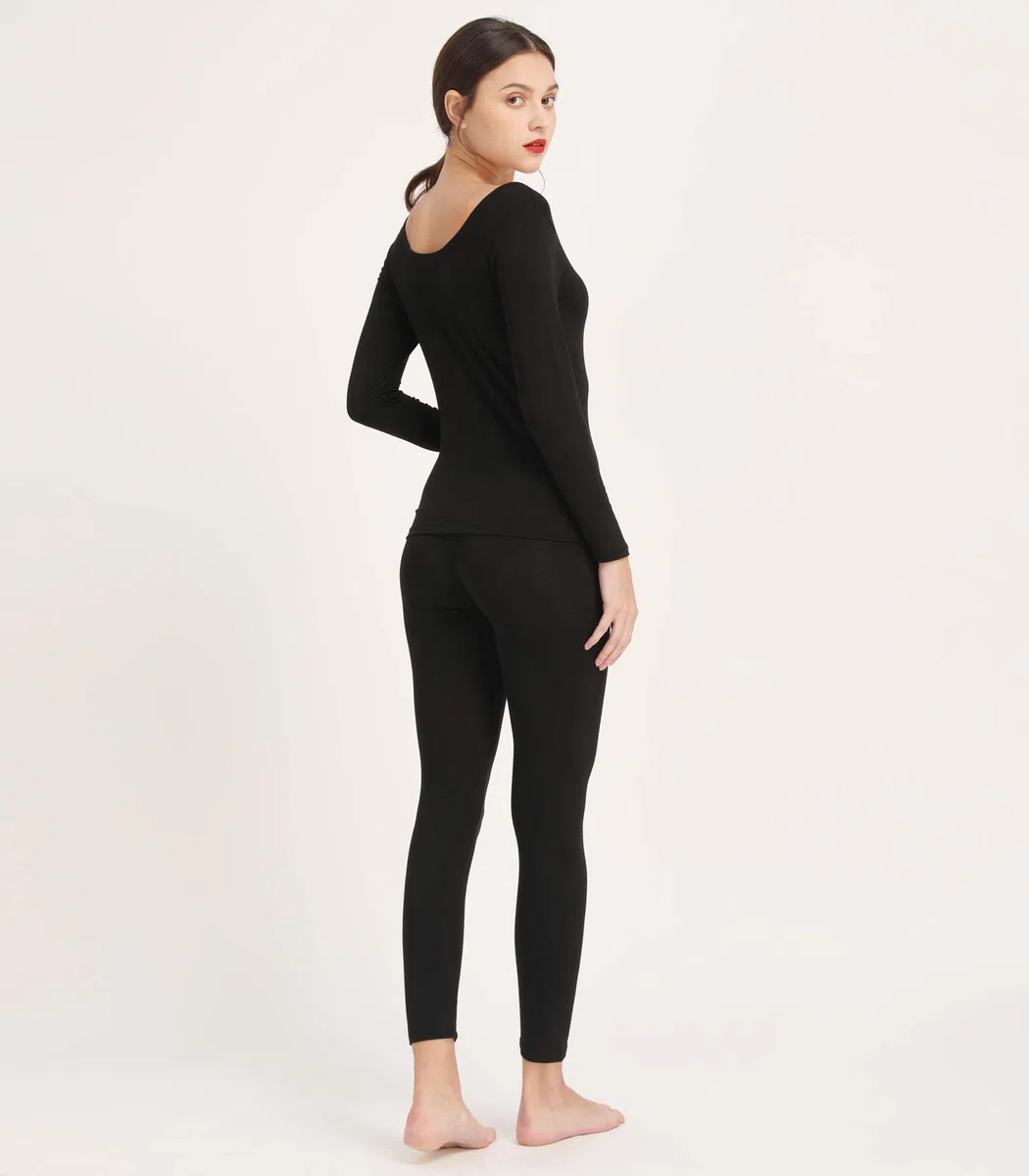 Mcilia Ensemble de sous-vêtements à Encolure dégagée Thermiques ultramince en Modal pour Femmes
