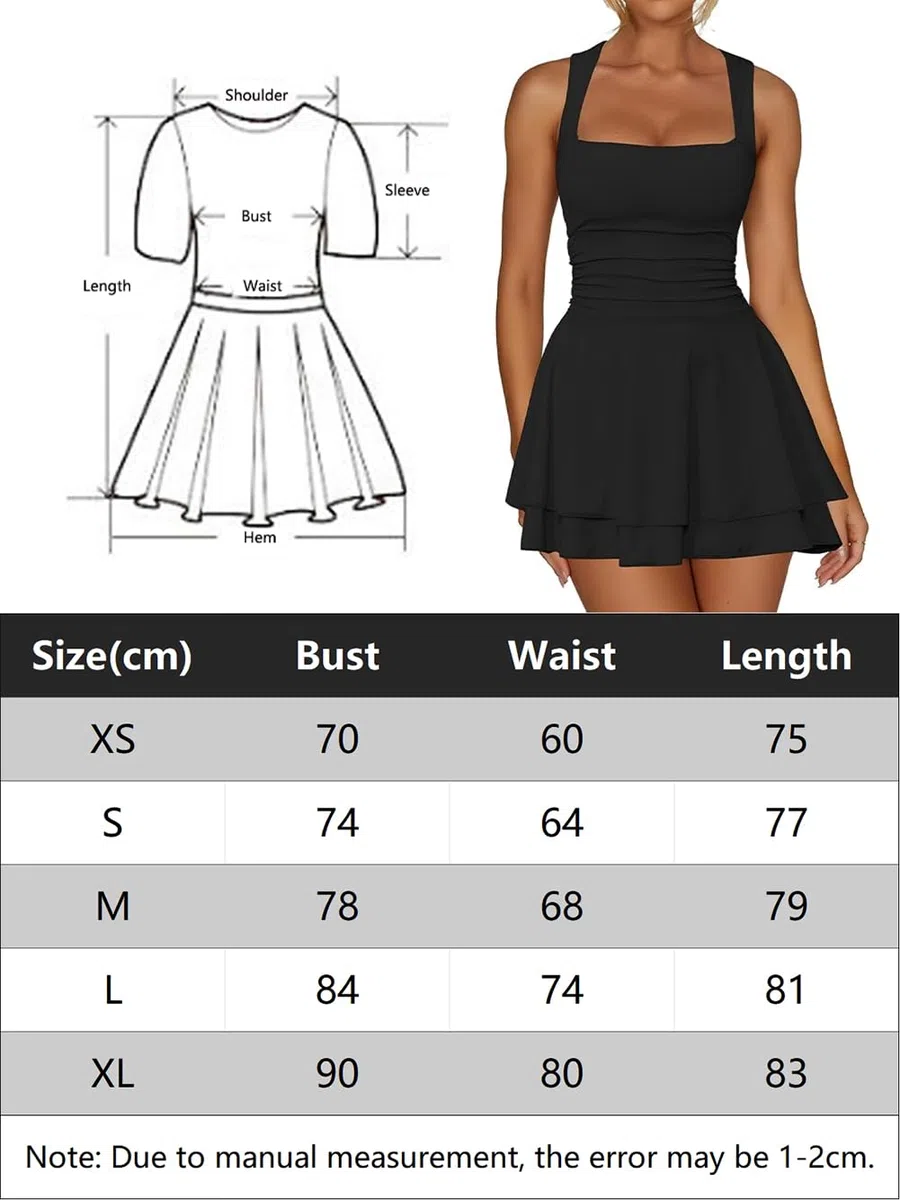 Robe Femme Sexy sans Manches Col Carré Robes Courte d'Été Élégante Dos Nu Mini Robe Moulante de Soirée Décontractée Bodycon Robes à Double Couche Volants pour Cocktail Fête Clubbing