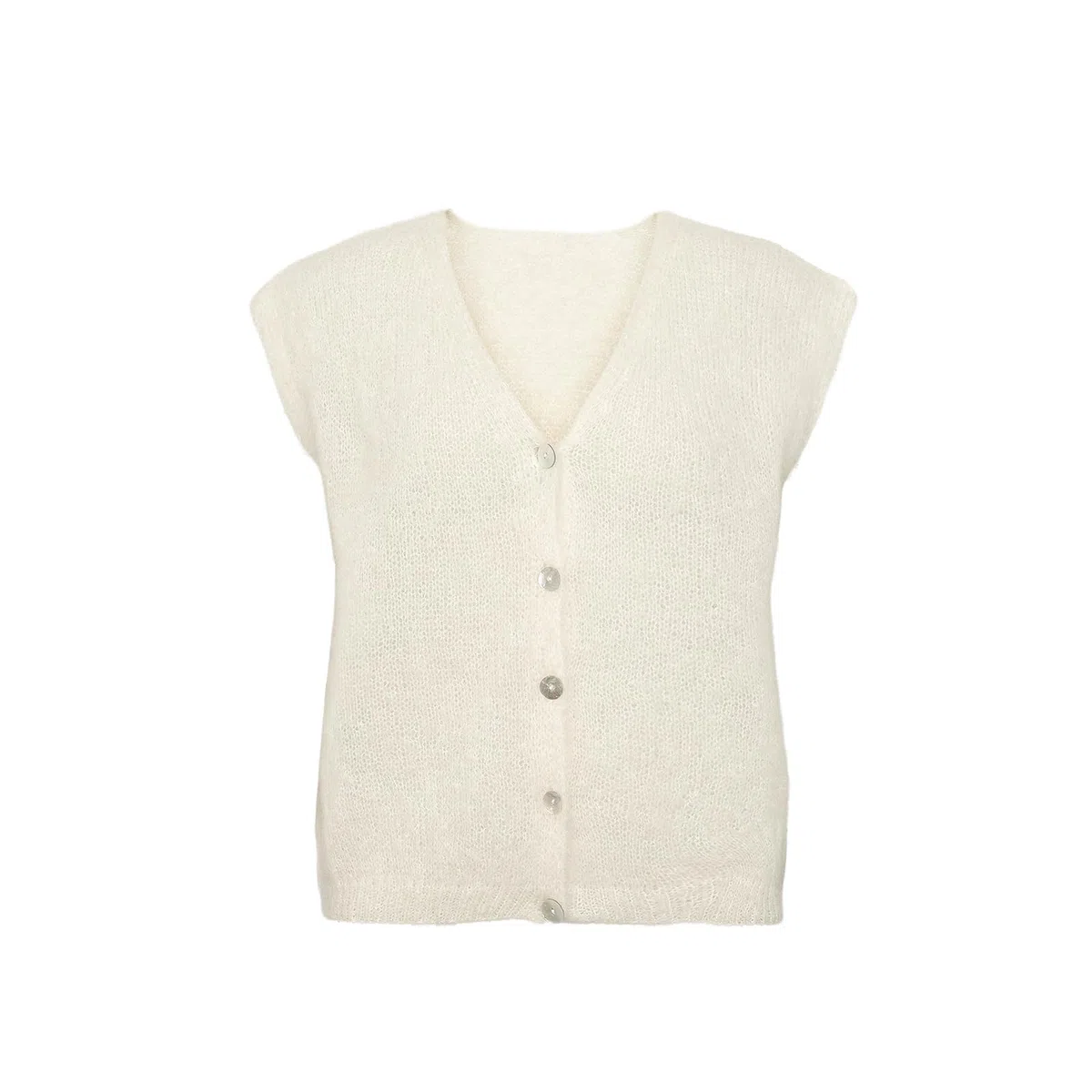 Gilet en tricot pour femme avec col en V boutonné sans manches en tricot court ouvert sur le devant