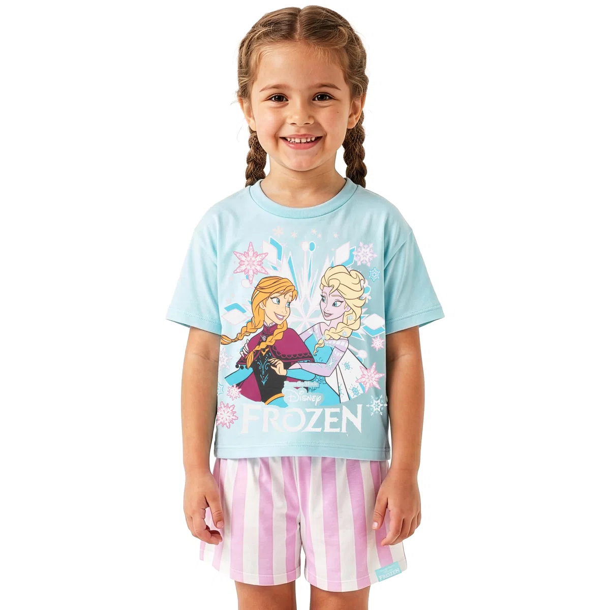 Disney Frozen Pyjama avec Anna Et Elsa, Pyjama Coton Enfant Fille Été avec Short Rayé