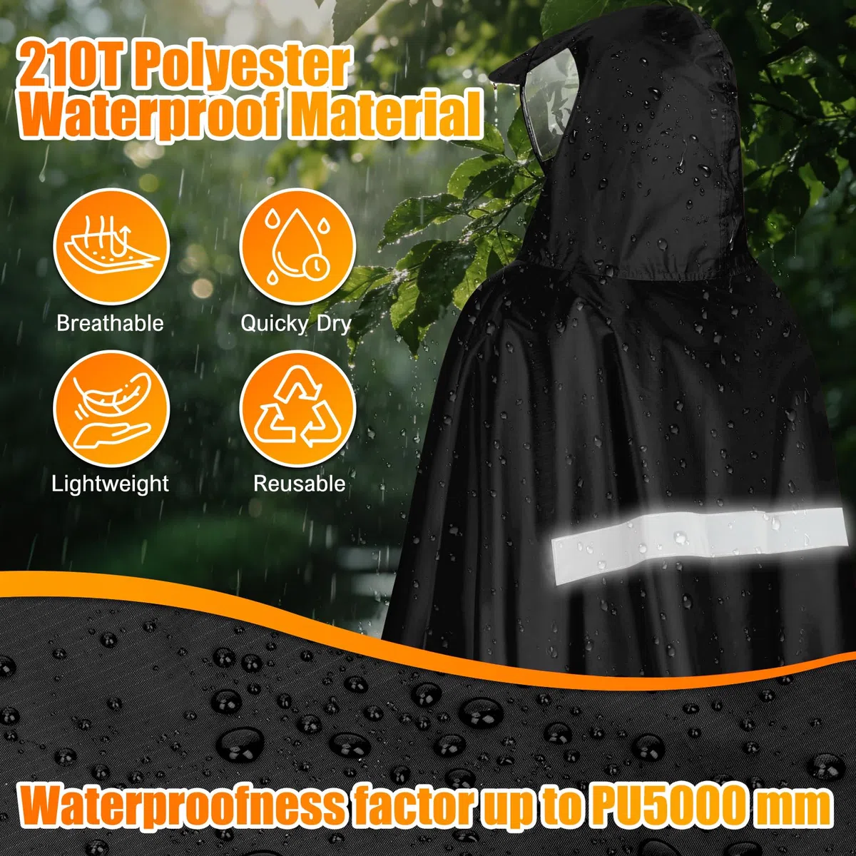 Cape Pluie Velo Portable Léger Poncho Pluie Velo Imperméable Vêtements Avec Reflechissant Unisexe Poncho Pour Homme Femme