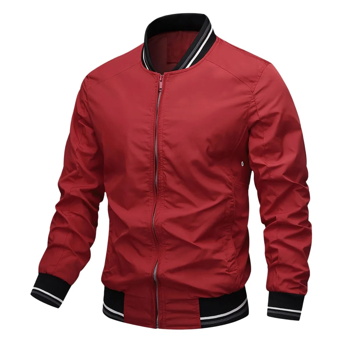 Blouson léger à col montant pour homme - Veste bomber avec poche - Veste de loisirs fine - Veste de sport pour l'extérieur et le printemps - Veste d'été à manches longues