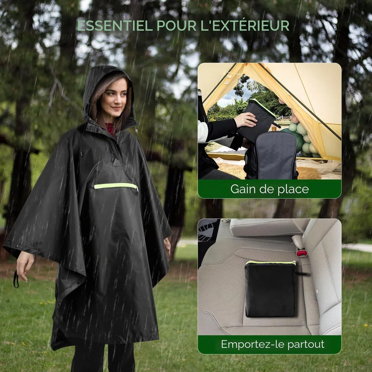 AiQInu Poncho Pluie Imperméable avec Manches Ventilées, Poche à Capuche, Bandes Réfléchissantes, Légère et Réutilisable, Pour le Camping, la Randonnée, l'Extérieur et l'Utilisation Quotidienne