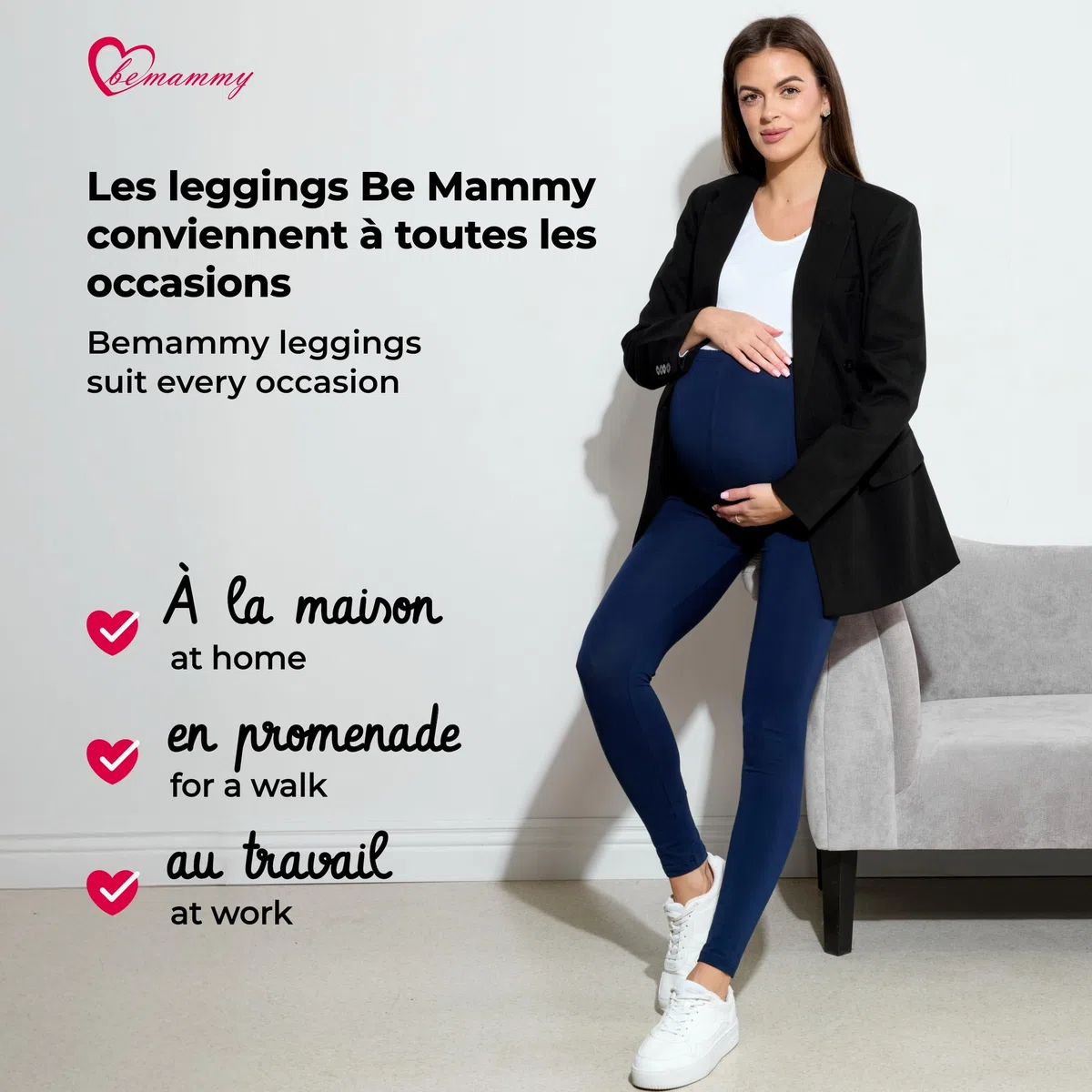 Be Mammy Lote de 2 Legging Grossesse Femme Long Legging Maternité Confortable BE20-230