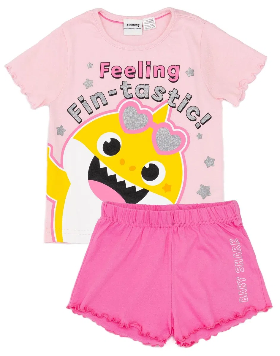 Baby Shark Pyjama Rose pour Fille | T-Shirt et Short bébé Requin pour Enfants | Feeling Fin-Tastic Conception d'aventure sous-Marine | Marchandise Officielle de bébé Requin | Cadeau Parfait