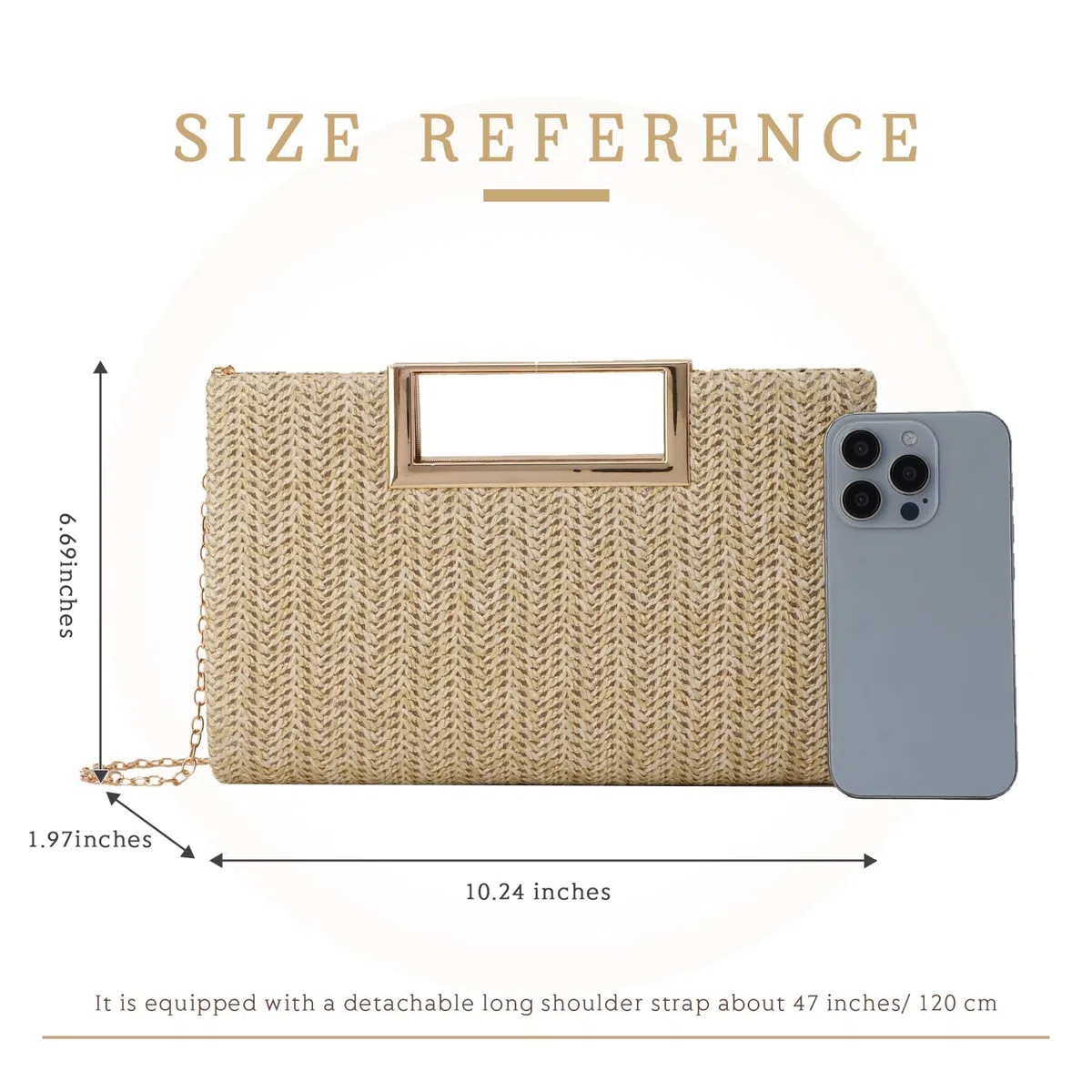 EVEOUT Pochette de Soirée en Paille Femmes Clutch Paille Tissée avec Chaîne été Sac à main Paille pour Mariage Plage Vacances（Couleur naturelle）