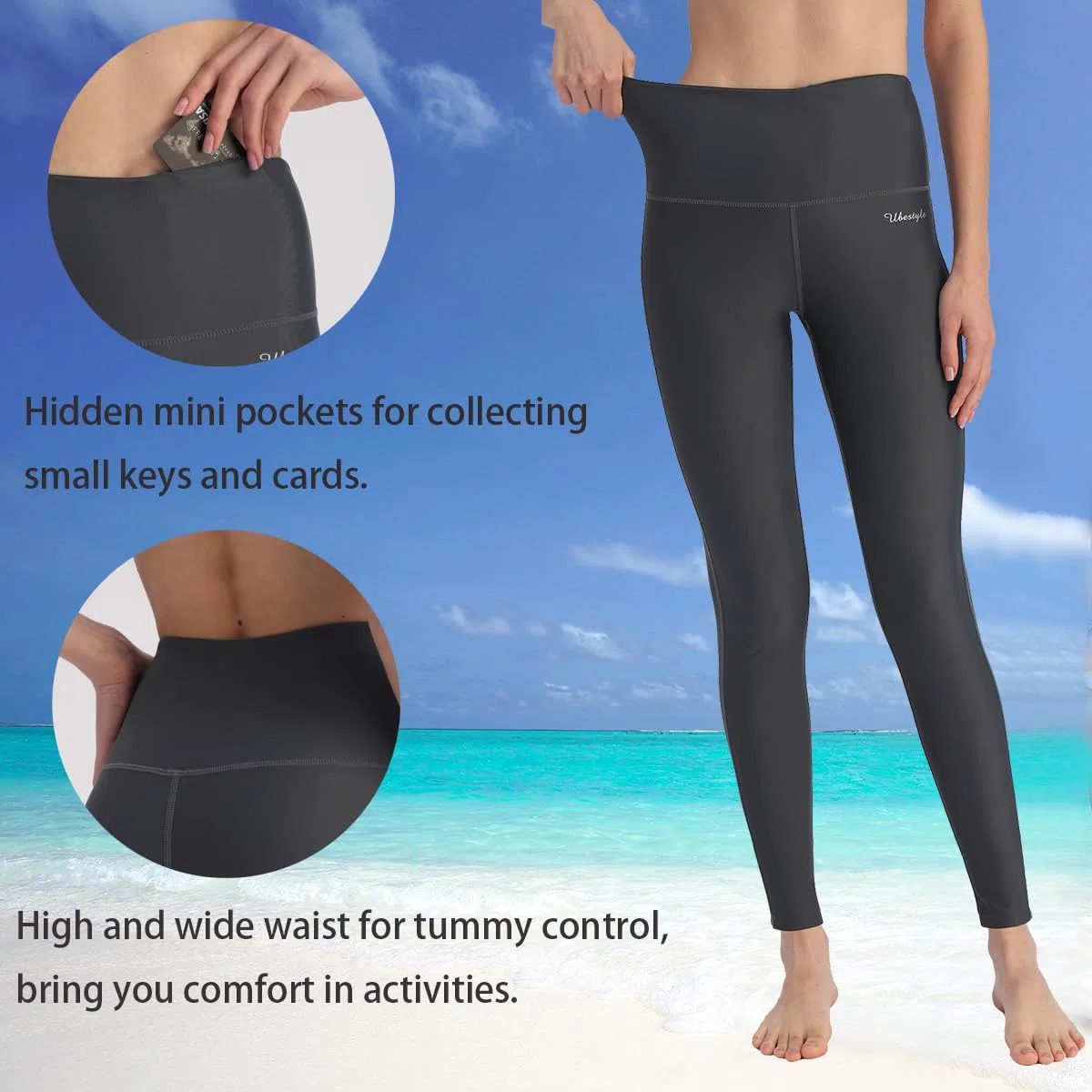 Ubestyle Pantalon de bain taille haute UPF 50+ pour femme - Legging de natation - Protection solaire