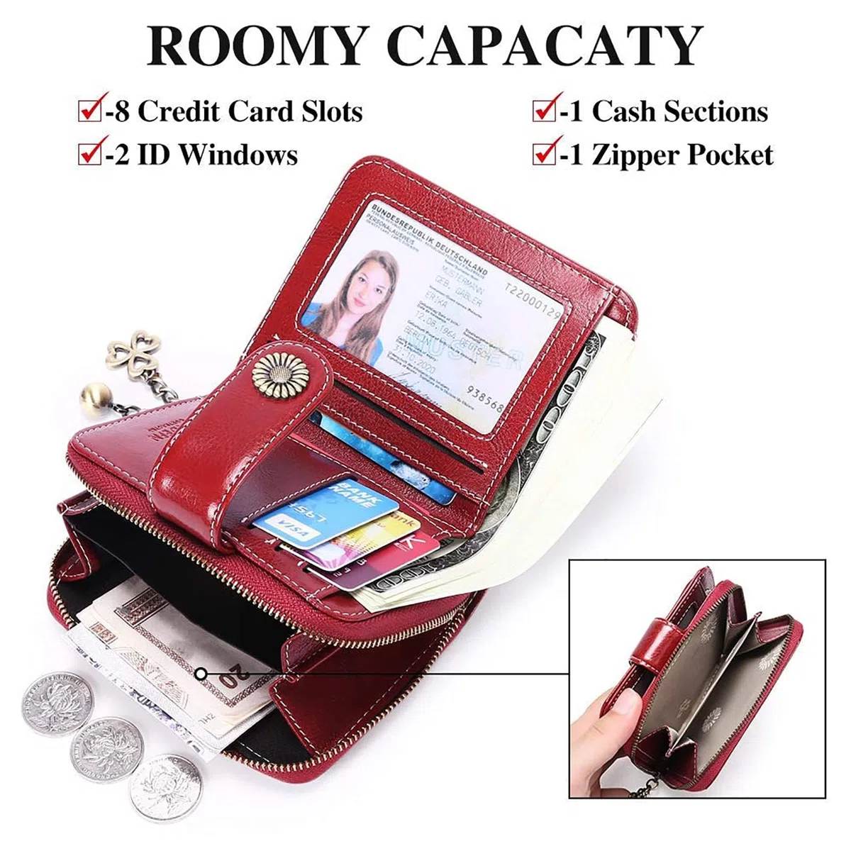 SENDEFN Portefeuille Femme Cuir Porte Monnaie Court Sac d'argent Femmes RFID Blocage Portefeuille Femmes Petit Zippé Portefeuille