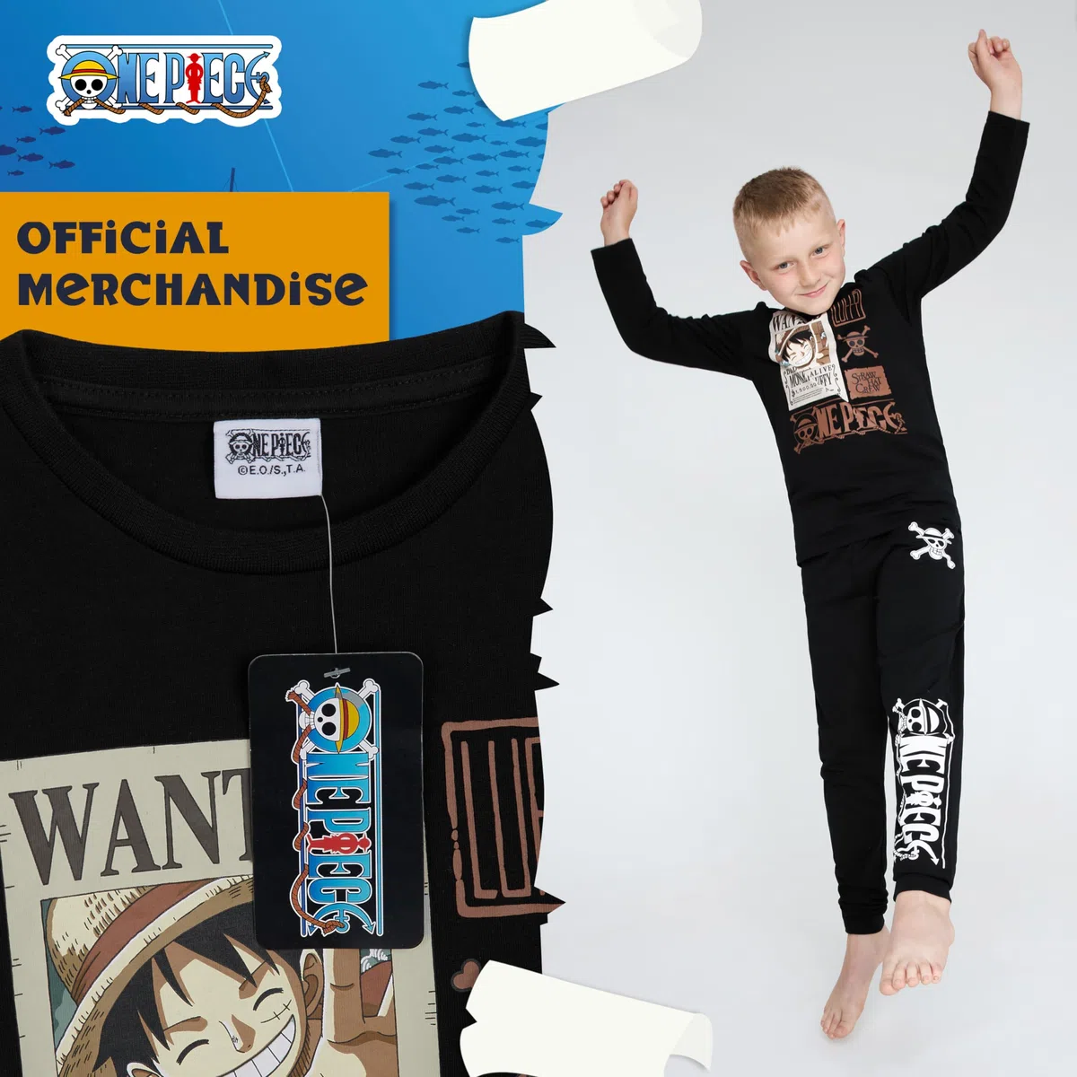 One Piece Ensembles de Pyjama Garçon, Pyjama Enfant Garcon Hiver Chaud Cadeau Anime Manga Enfant Ado 7-14 Ans