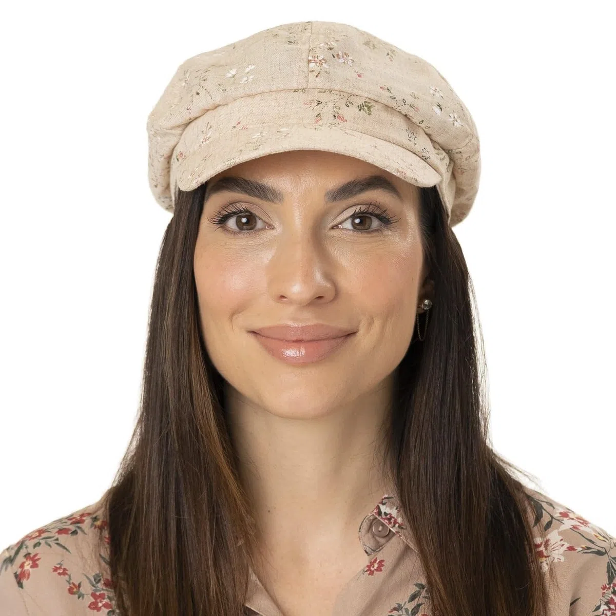 Lipodo Casquette Gavroche en Lin Flowers Femme - pour avec Etiquette Visiere, Visiere Printemps-ete Ete