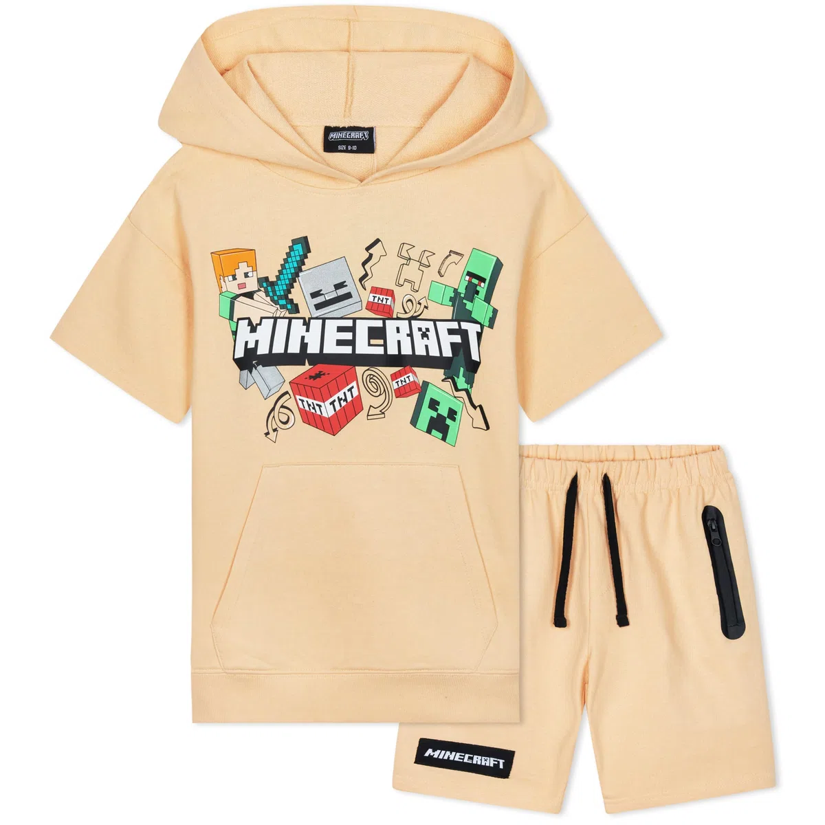 Minecraft Ensemble de survêtement à capuche et short pour garçon 2 pièces Creeper Adolescents Gamer Été Manches courtes Sweat à capuche Poches zippées Sports Casual Activewear