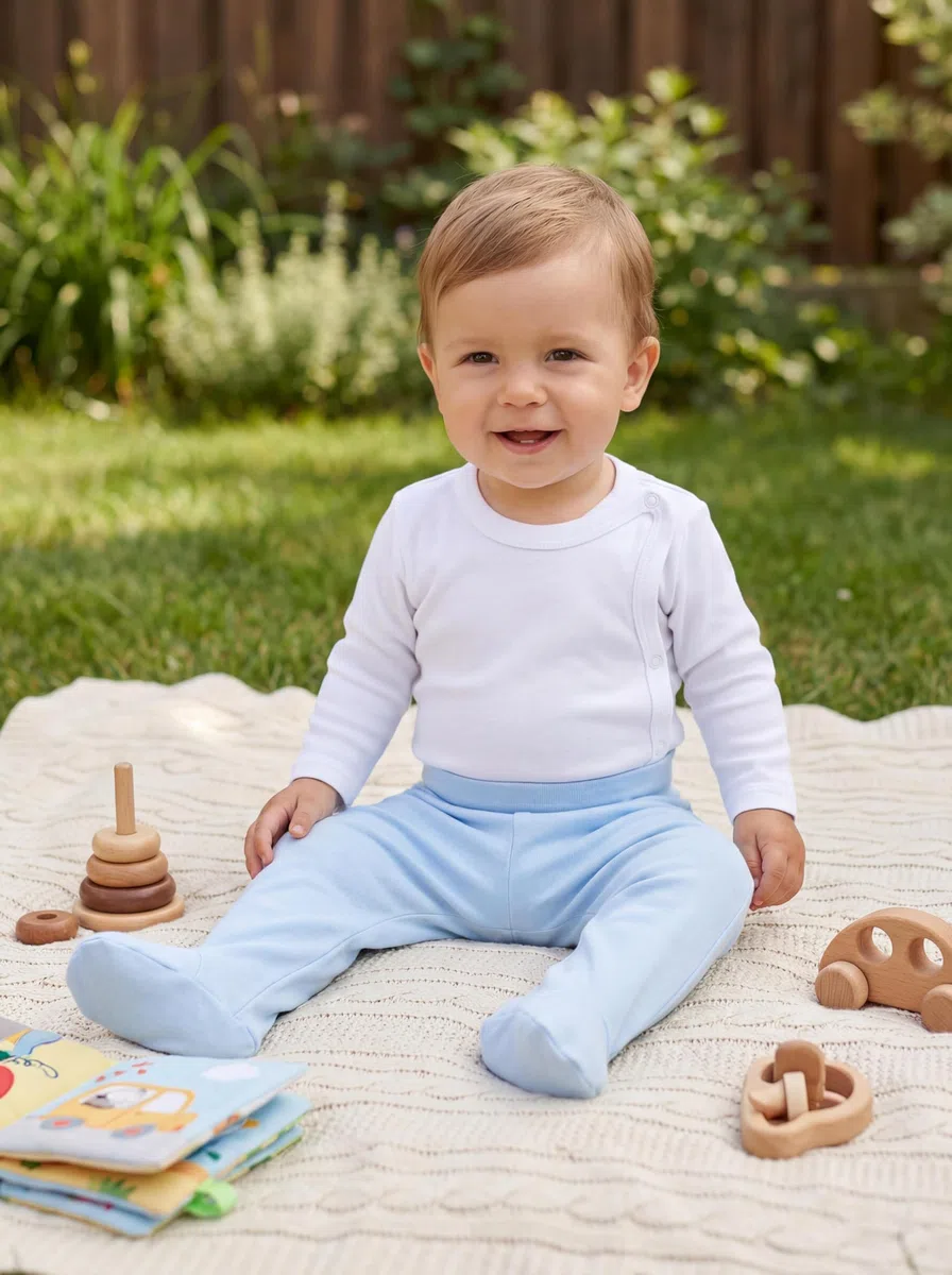 TupTam Pantalon Bébé Garçon avec Pieds 3 Pièces – Pantalon Bébé Confortable en Coton Doux