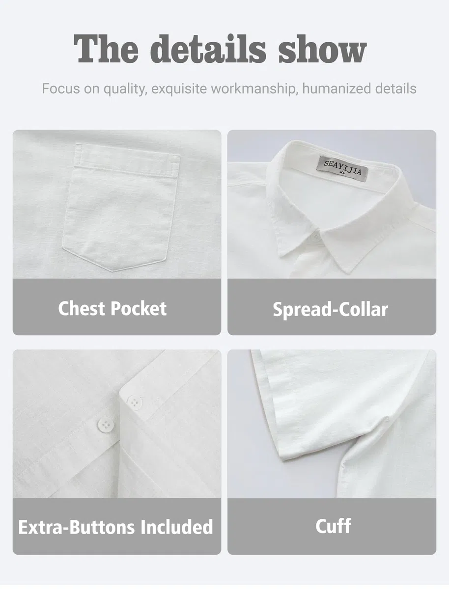 Chemise Homme à Manches Courtes, en Coton-Lin, avec Poche, Chemise Décontractée de Plage d’Été