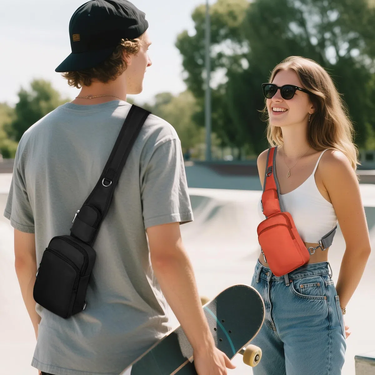 BROADREAM Sac à bandoulière avec Reißverschluss Lock & RFID-Blockierung, Petite Sacoche Poitrine Homme et femme, Sling Bag convient pour les épaules gauche et droite