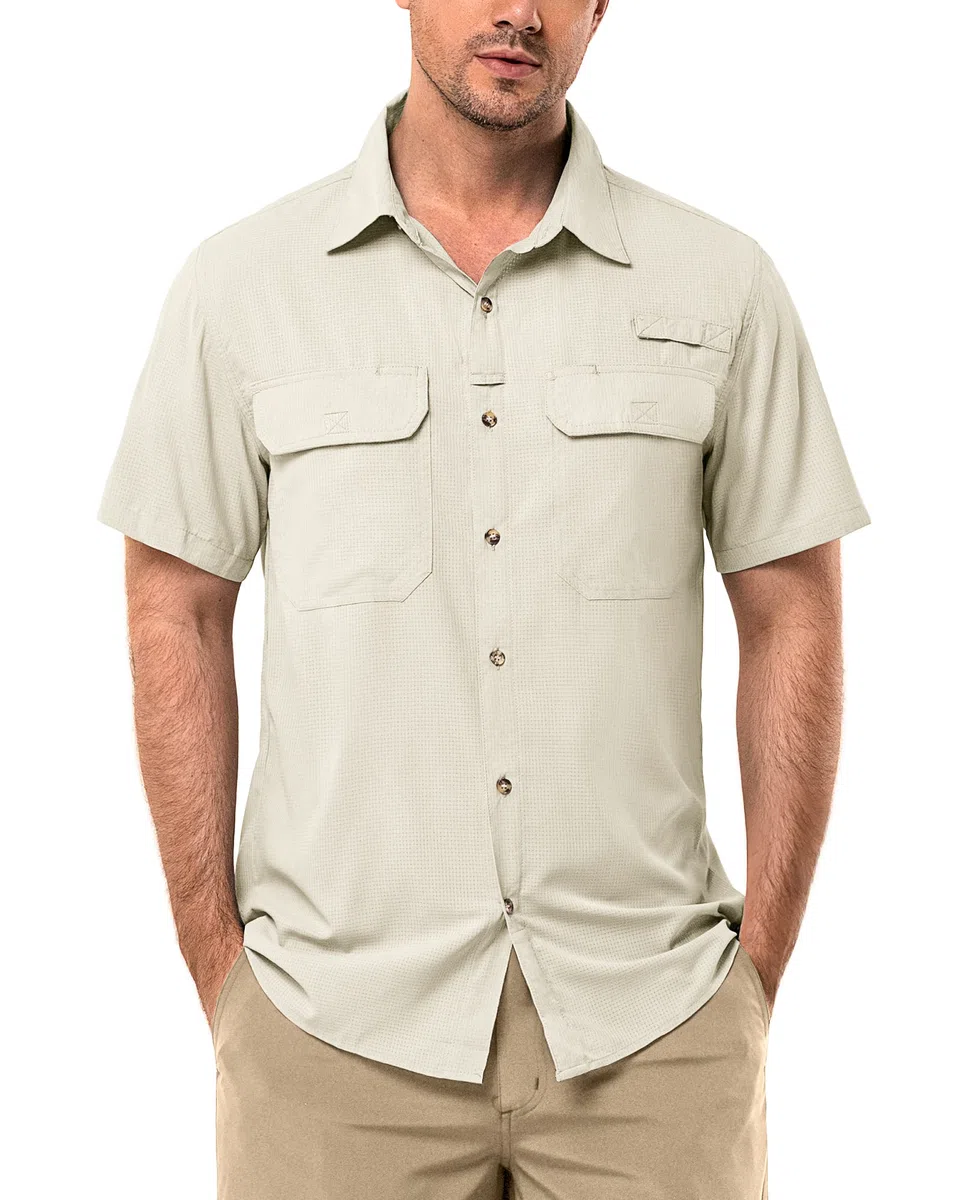 33,000ft Chemise à manches courtes pour homme - Protection UV UPF50+ - Séchage rapide - Pour les loisirs, la randonnée, la pêche, le safari, les voyages, le golf