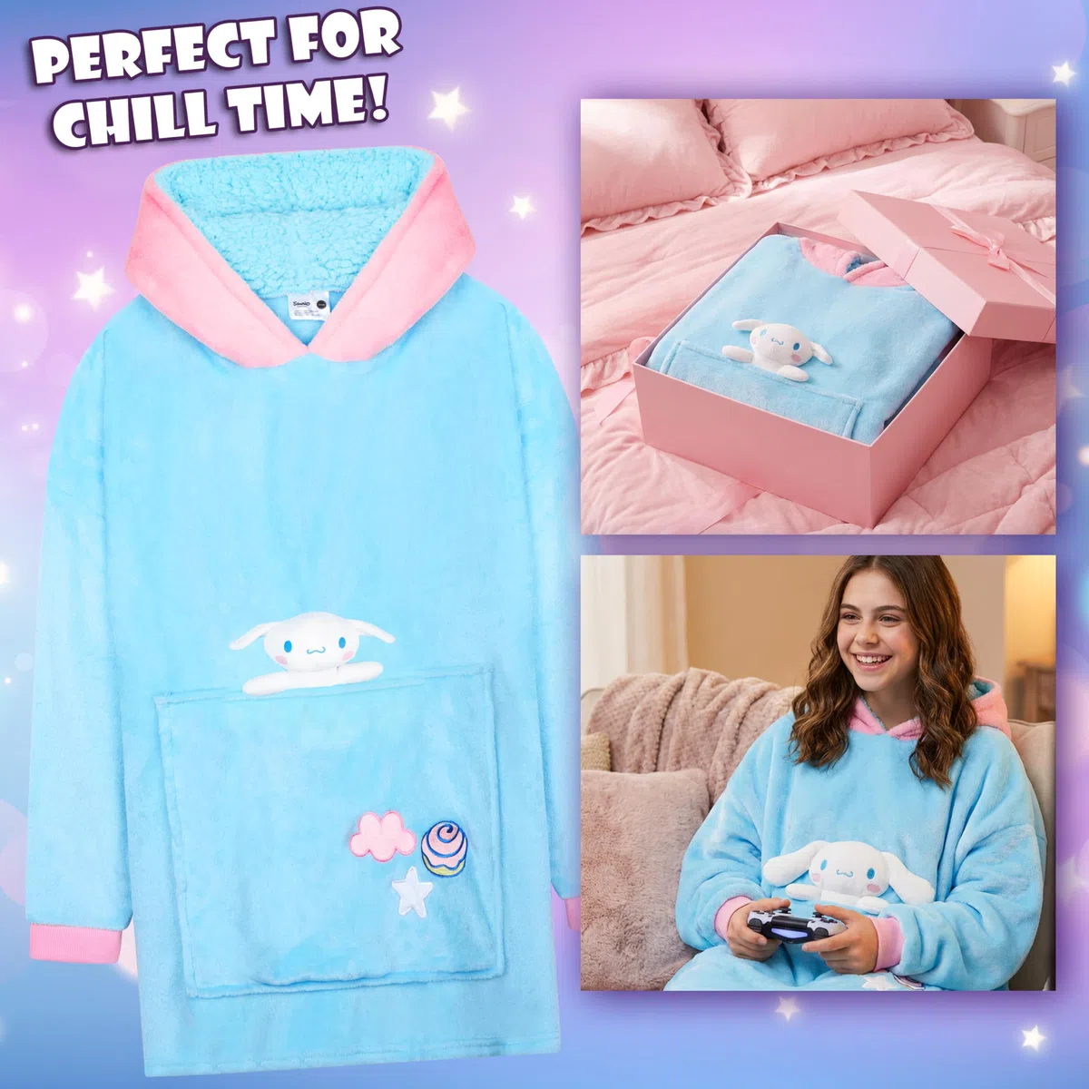 Hello Kitty Sanrio Sweat Polaire à Capuche Oversize Fille Ado et Peluche Intégrée, Couverture Portable, Anime Cadeau Kawaii