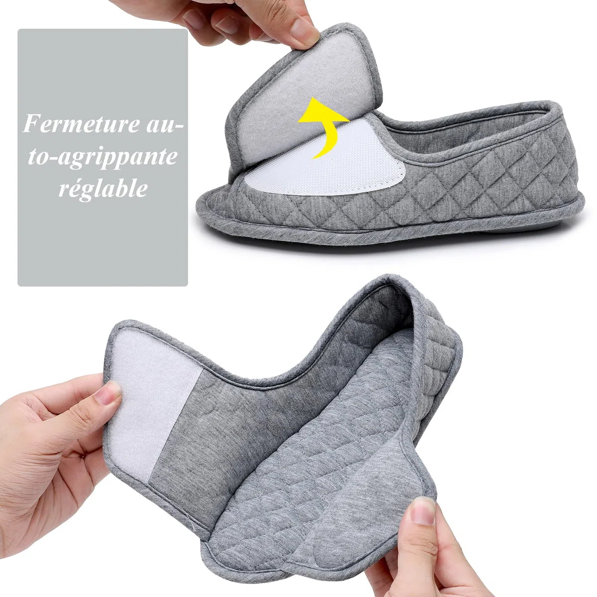Git-up Chaussons Femme Bout Ouvert Coton, Chaussures de Maison Réglables en Mousse à Mémoire de Forme, Pantoufles Femme Confortable Indoor Slippers