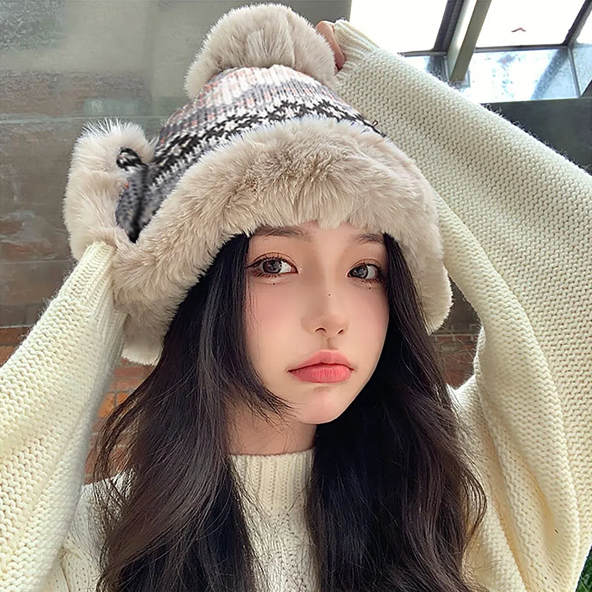Chapka en Fausse Fourrure Chapeau de Trappeur Tricoté Femme Chapeau de Trappeur en Fausse Fourrure Bonnet Hiver en Fausse Fourrure avec Oreillette Chapeaux Chaud en Hiver Adulte