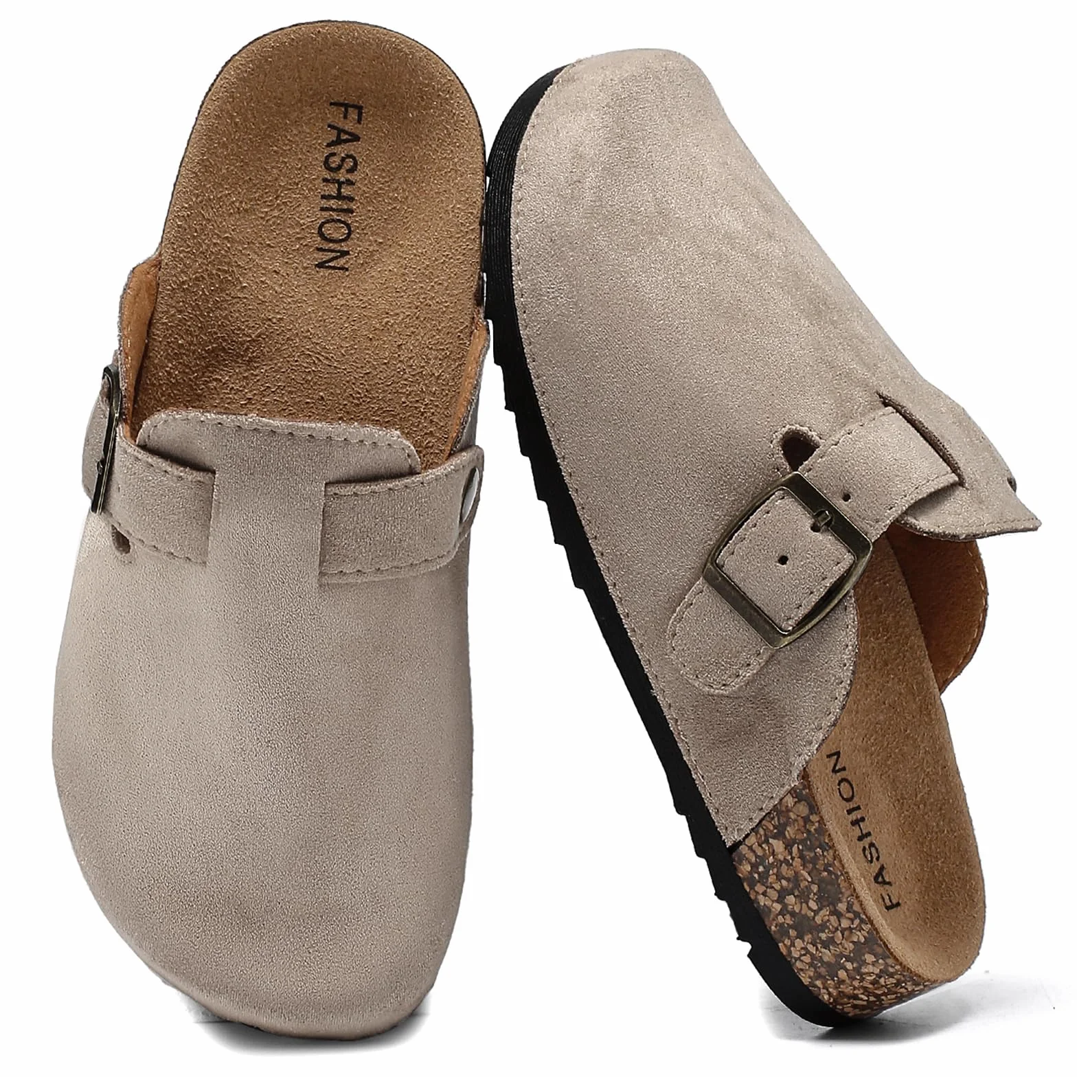 Mules et Sabots Enfants en Cuir, Garçon Fille, Chaussons Fermés avec Boucle Réglable, Plates et Confortables, Antidérapantes, Sandales Clog avec Semelles en Liège, Pantoufles Extérieur pour Jardin