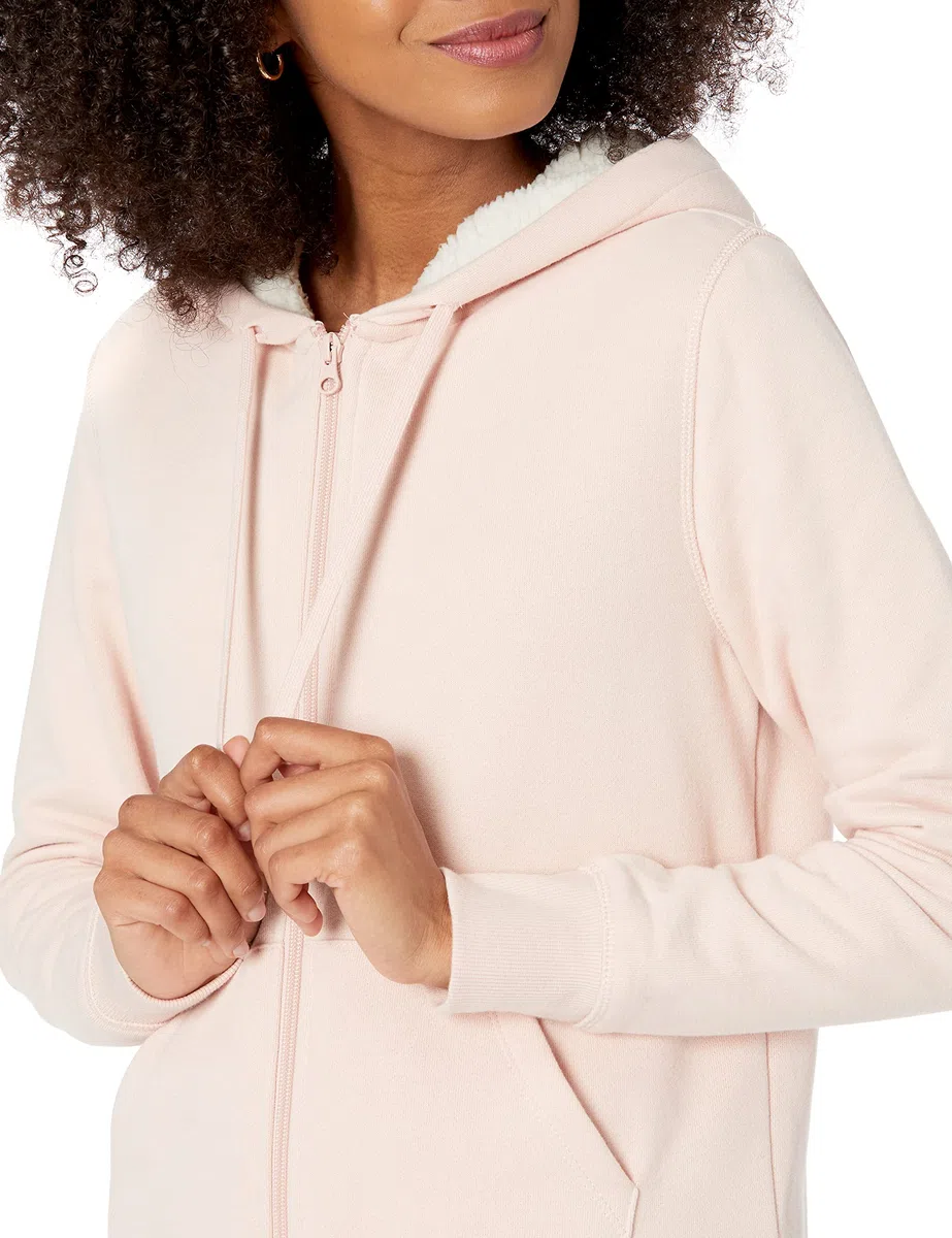 Amazon Essentials Veste à capuche zippée, doublée en polaire Sherpa Femme